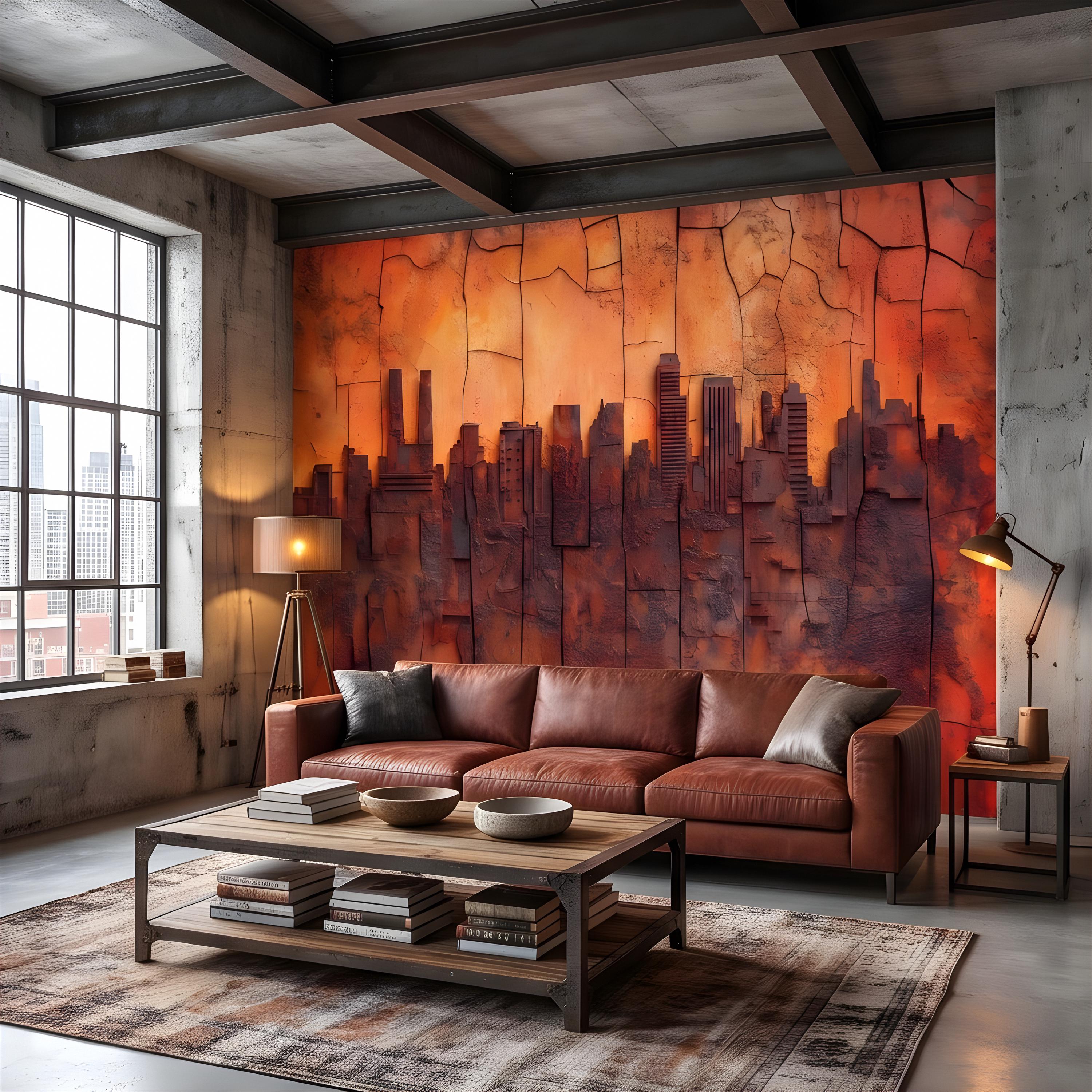 3D Abstract City Skyline Peel and Stick Wall Mural, Industrial Textured Relief, Urban Architectural Silhouette Contemporary Wallpaper
