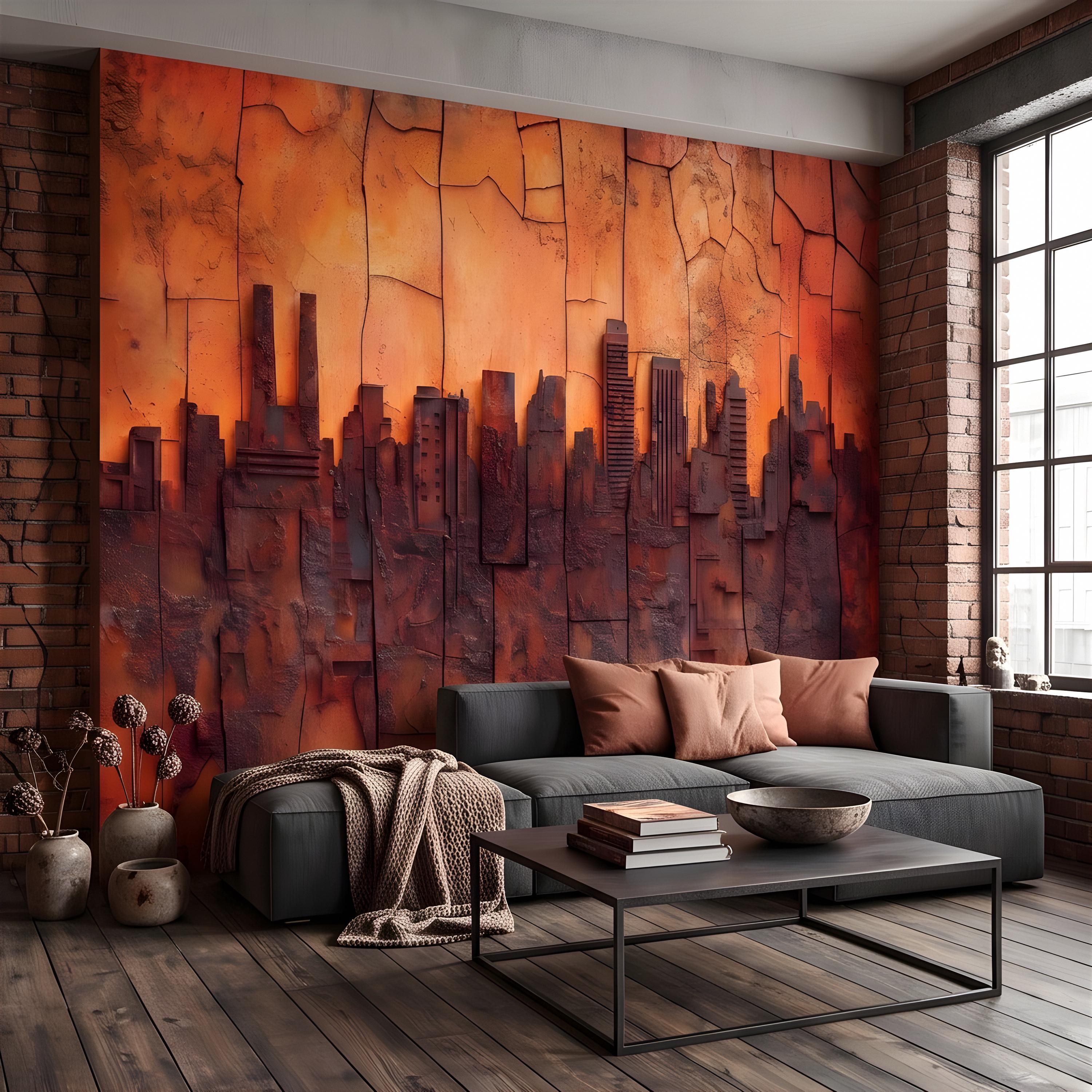 3D Abstract City Skyline Peel and Stick Wall Mural, Industrial Textured Relief, Urban Architectural Silhouette Contemporary Wallpaper