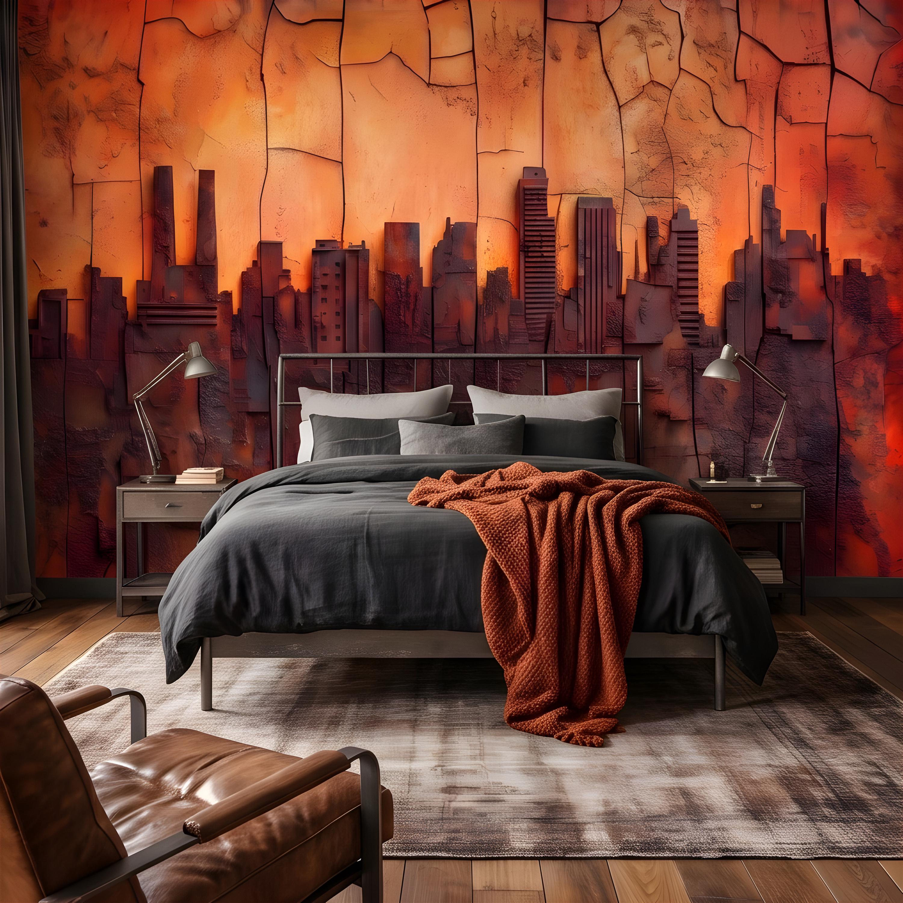 3D Abstract City Skyline Peel and Stick Wall Mural, Industrial Textured Relief, Urban Architectural Silhouette Contemporary Wallpaper