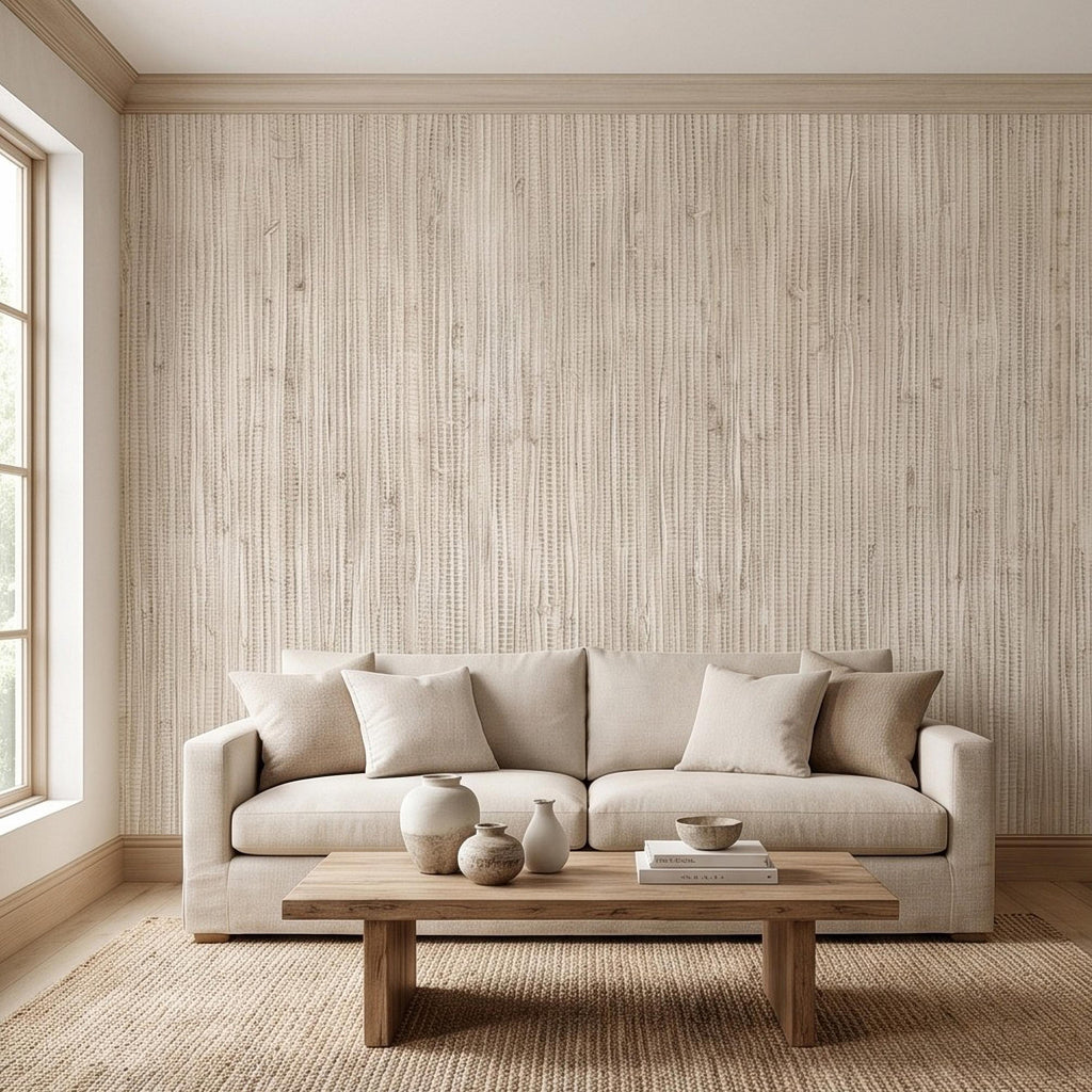 Grasscloth Peel and Stick Wall Mural, Natural Sisal Woven Texture, Neutral Linen Fiber Effect Luxury Organic Wallpaper