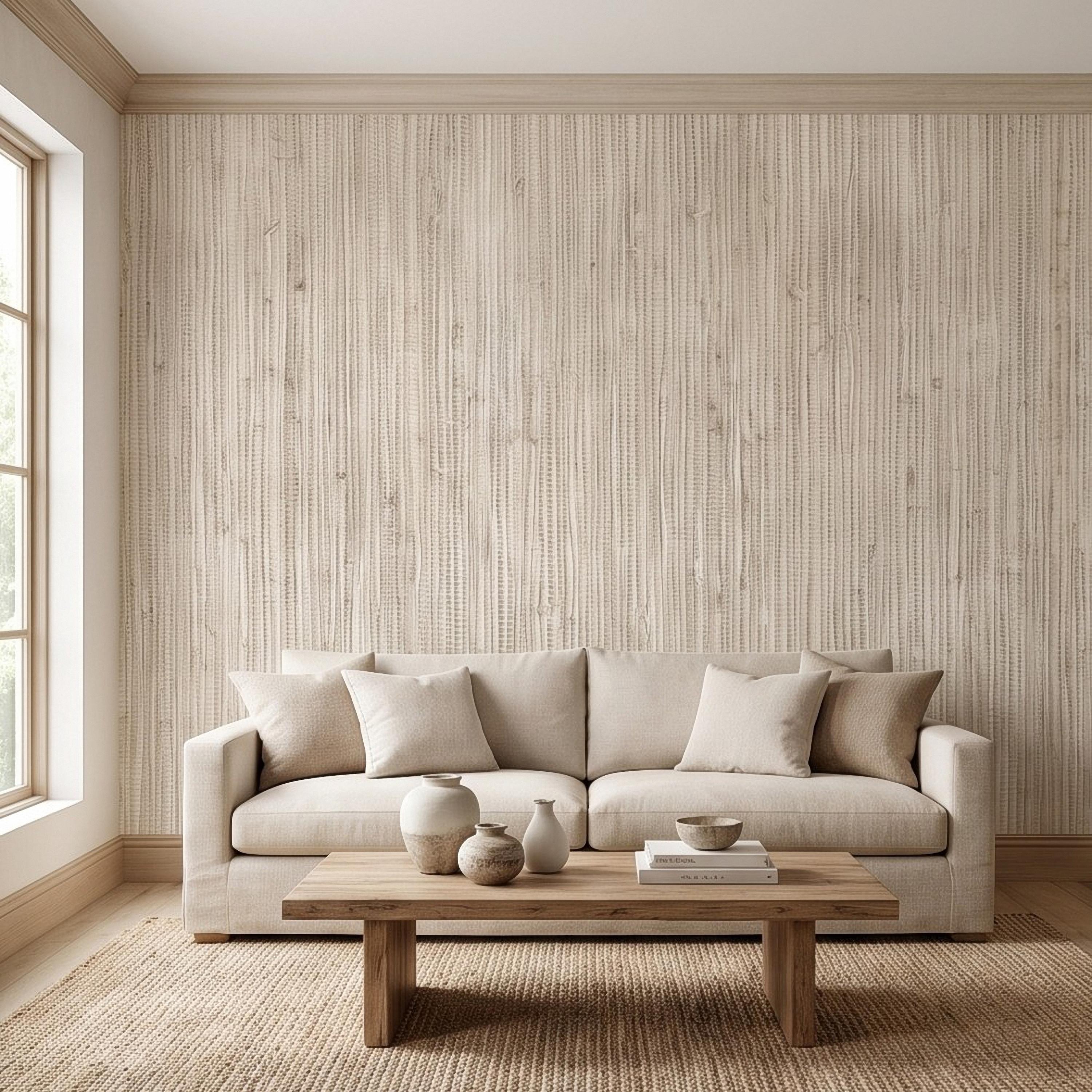 Grasscloth Peel and Stick Wall Mural, Natural Sisal Woven Texture, Neutral Linen Fiber Effect Luxury Organic Wallpaper