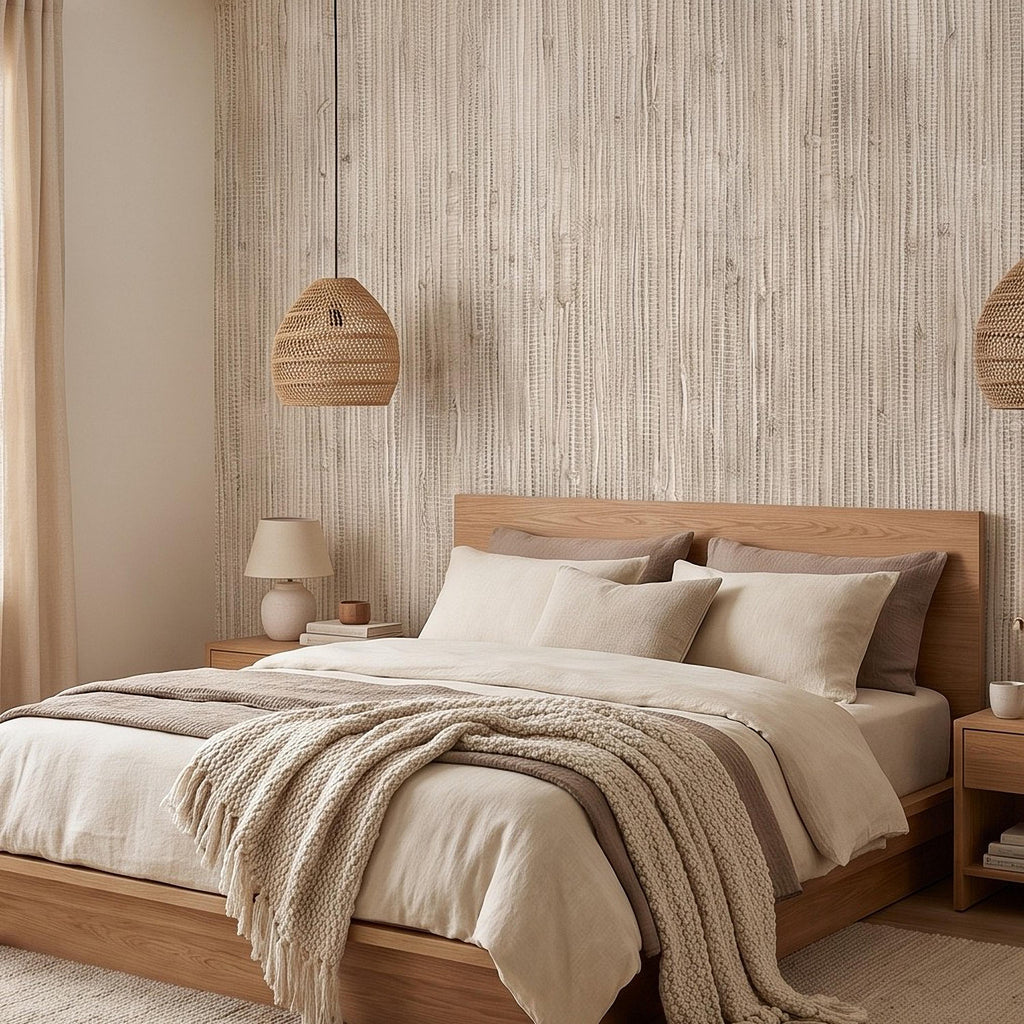 Grasscloth Peel and Stick Wall Mural, Natural Sisal Woven Texture, Neutral Linen Fiber Effect Luxury Organic Wallpaper