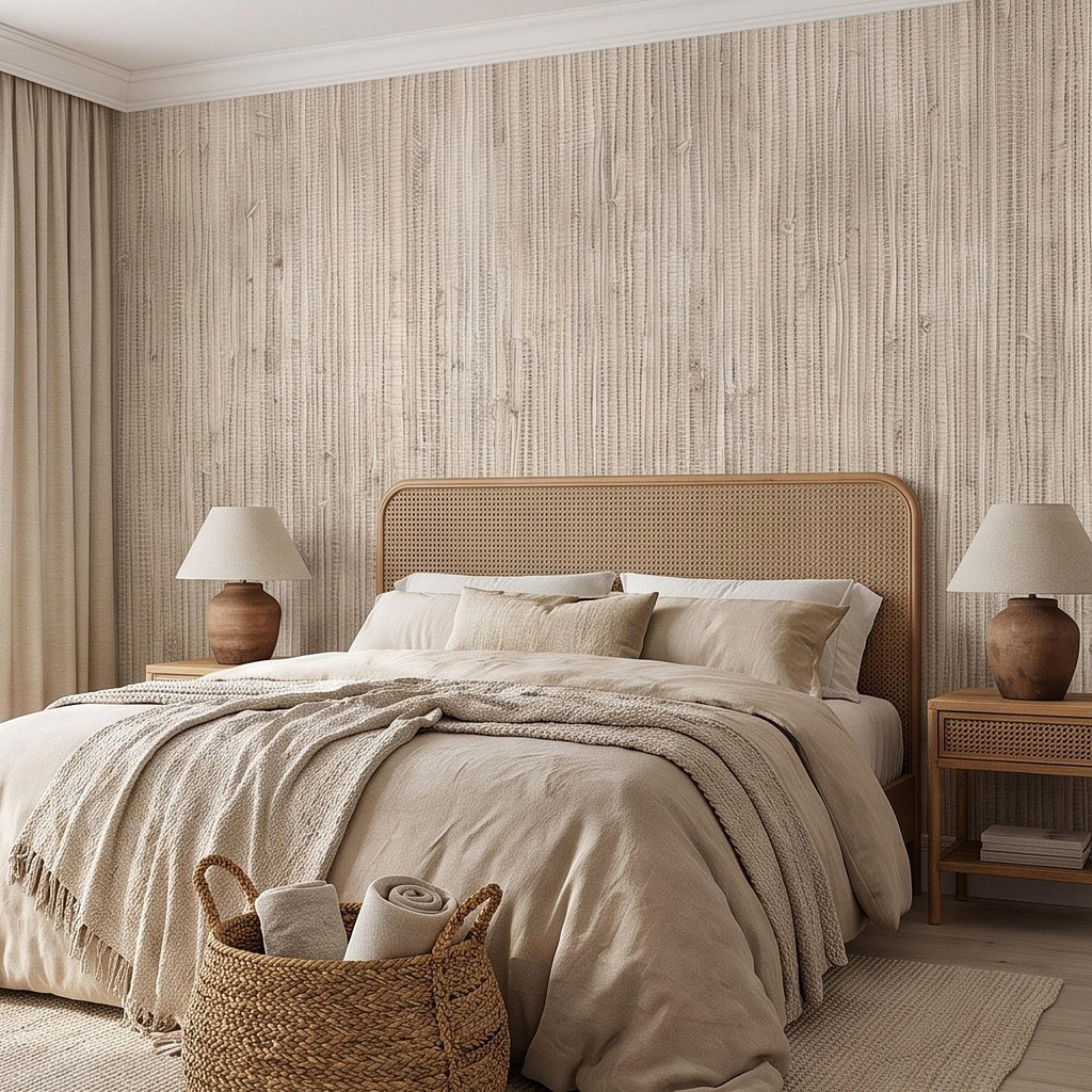 Grasscloth Peel and Stick Wall Mural, Natural Sisal Woven Texture, Neutral Linen Fiber Effect Luxury Organic Wallpaper