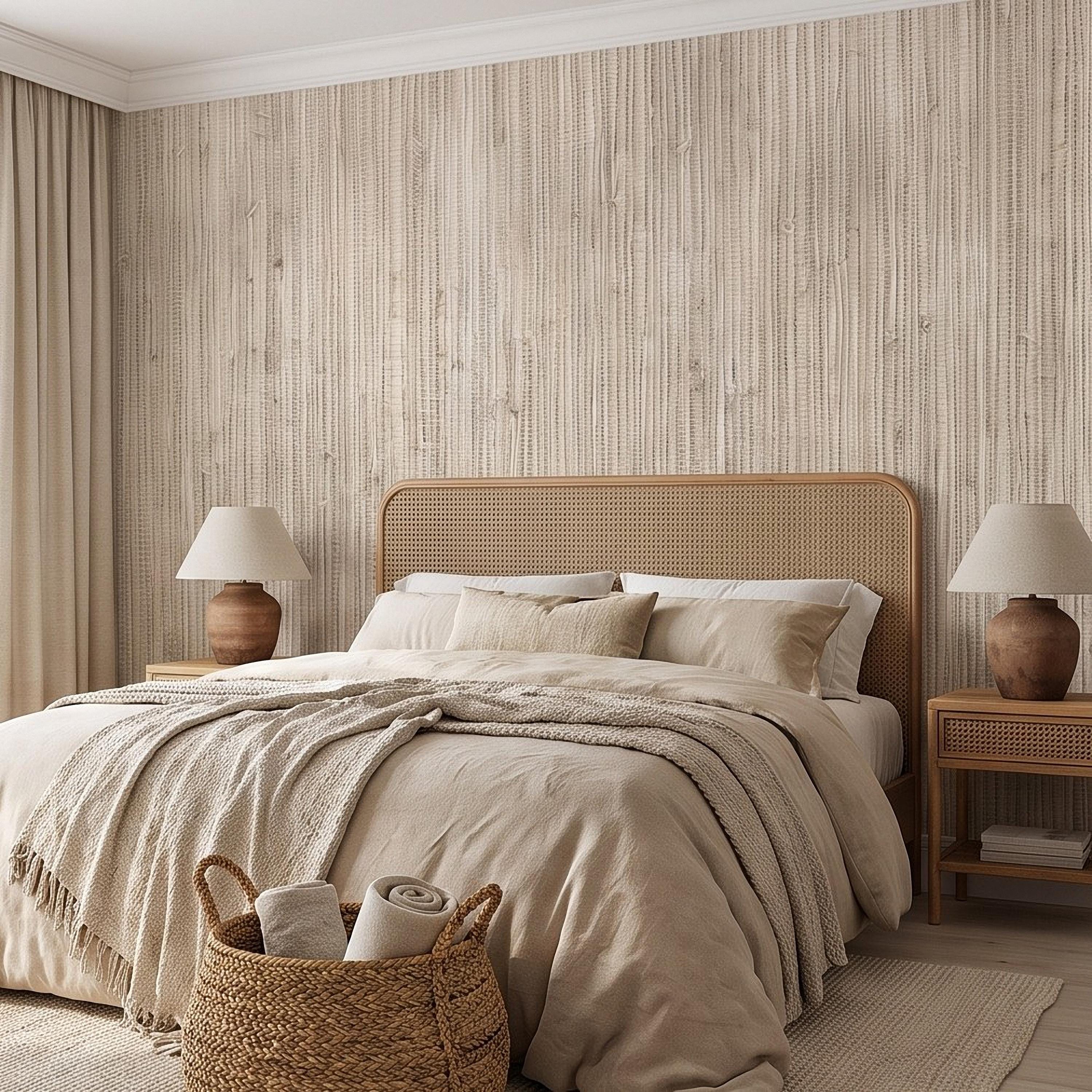 Grasscloth Peel and Stick Wall Mural, Natural Sisal Woven Texture, Neutral Linen Fiber Effect Luxury Organic Wallpaper