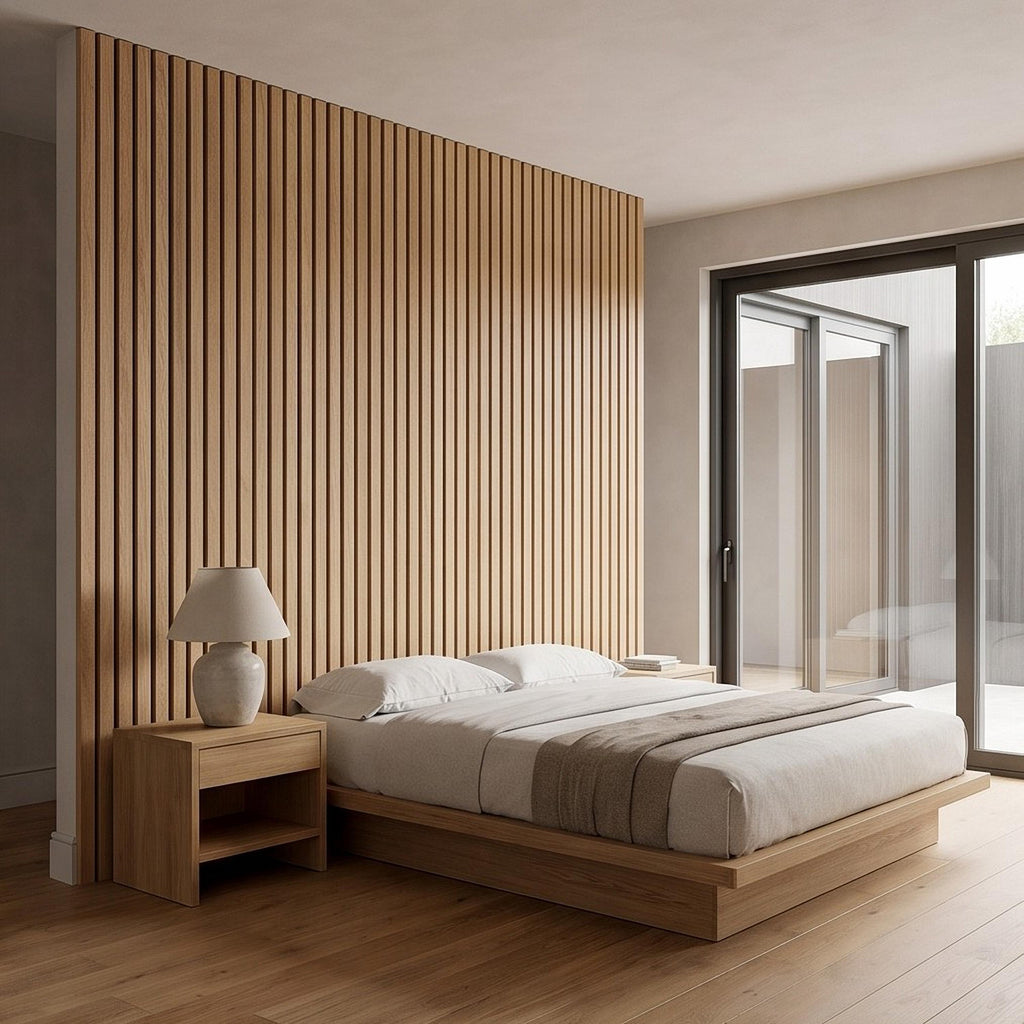 Vertical Faux Wood Slat Panel Peel and Stick Wall Mural, Natural Oak Texture, Scandinavian Wall Panel, Modern Slat Wallpaper