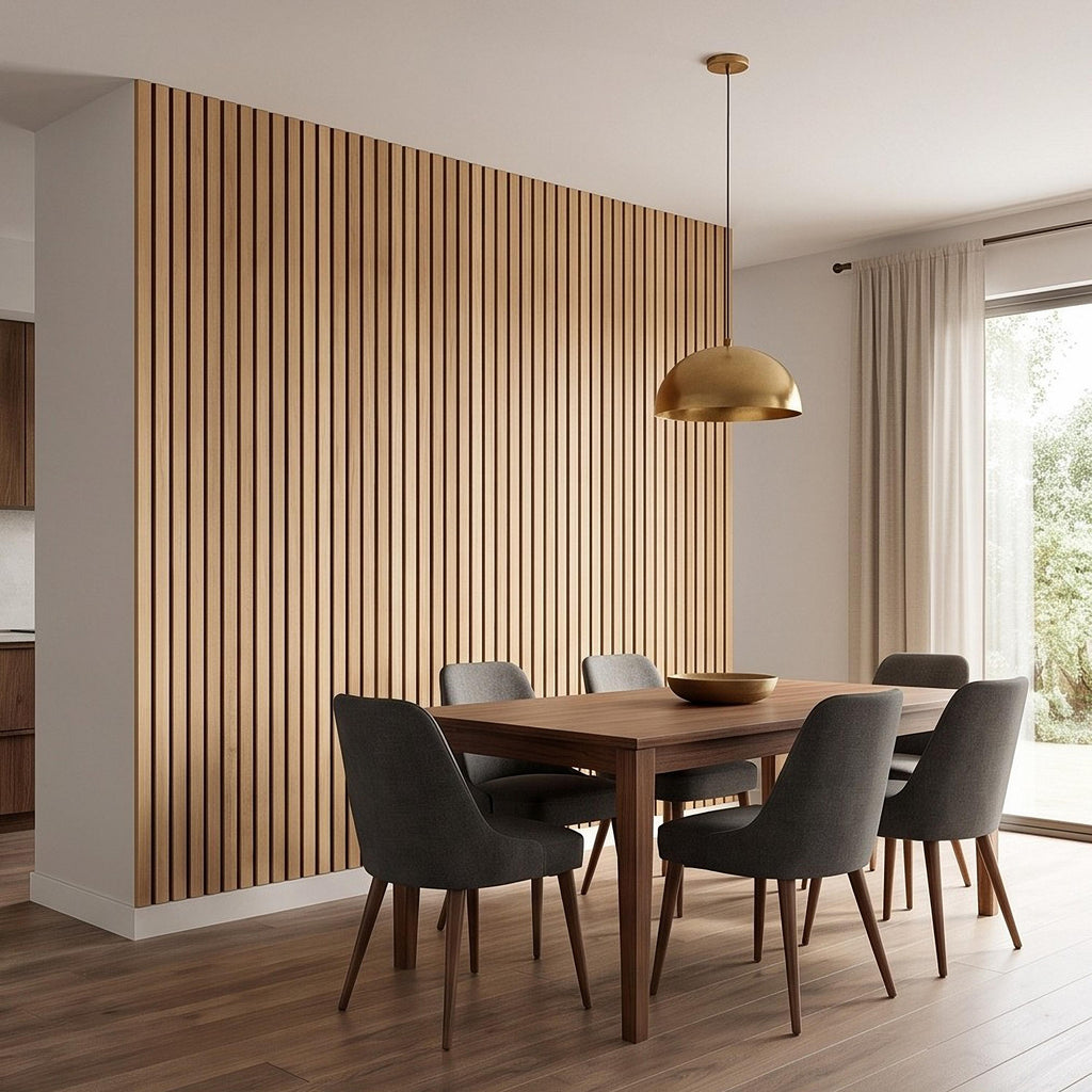 Vertical Faux Wood Slat Panel Peel and Stick Wall Mural, Natural Oak Texture, Scandinavian Wall Panel, Modern Slat Wallpaper