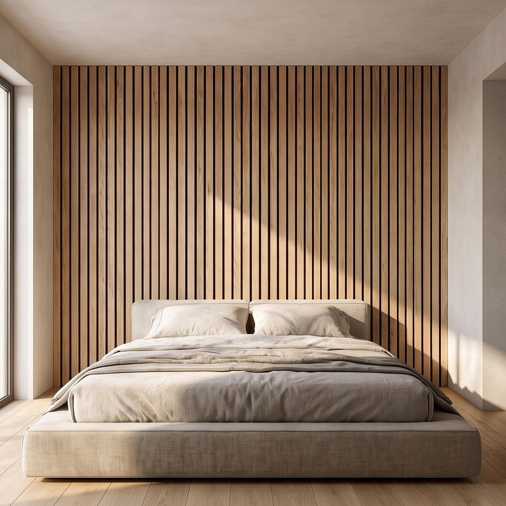 Vertical Faux Wood Slat Panel Peel and Stick Wall Mural, Natural Oak Texture, Scandinavian Wall Panel, Modern Slat Wallpaper