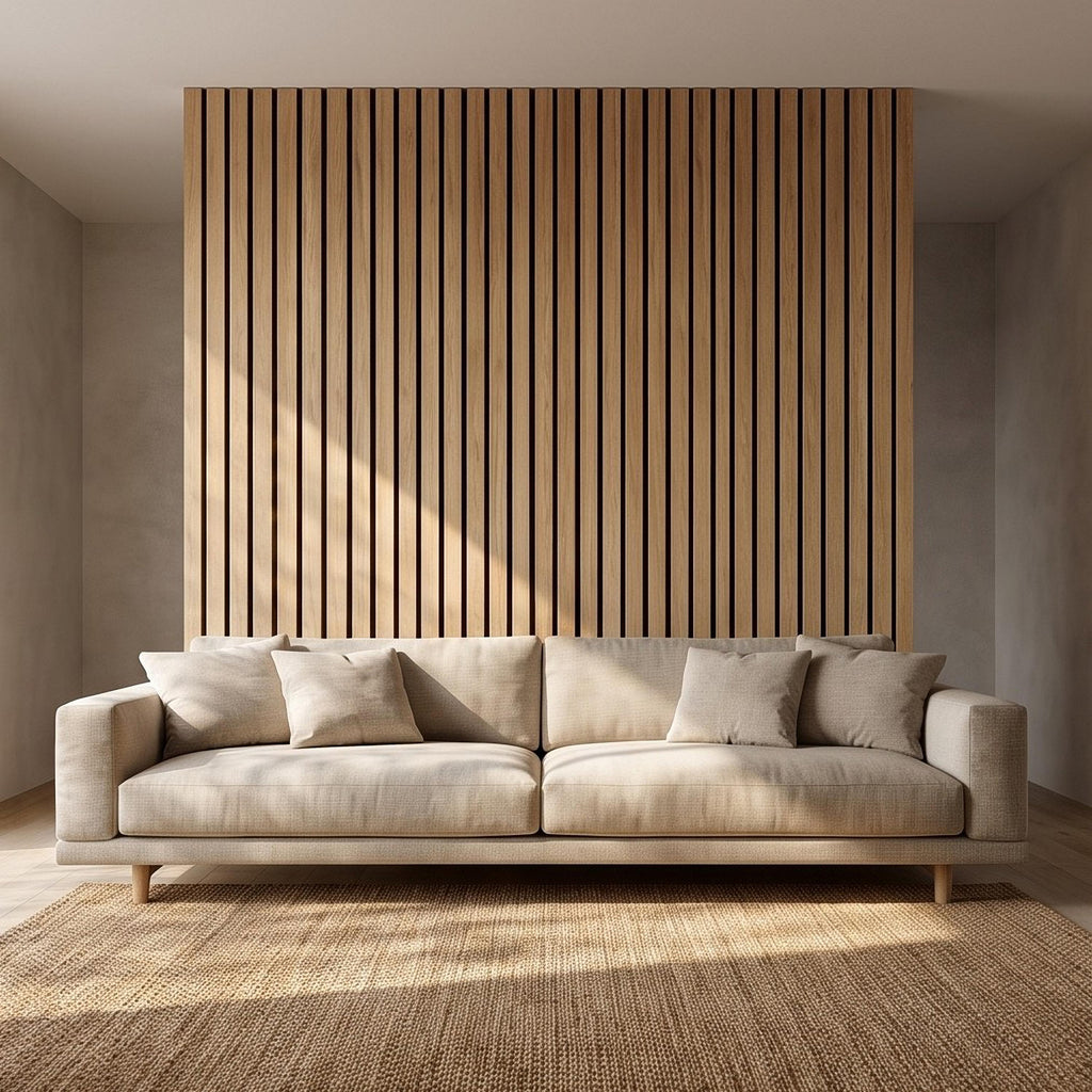 Vertical Faux Wood Slat Panel Peel and Stick Wall Mural, Natural Oak Texture, Scandinavian Wall Panel, Modern Slat Wallpaper