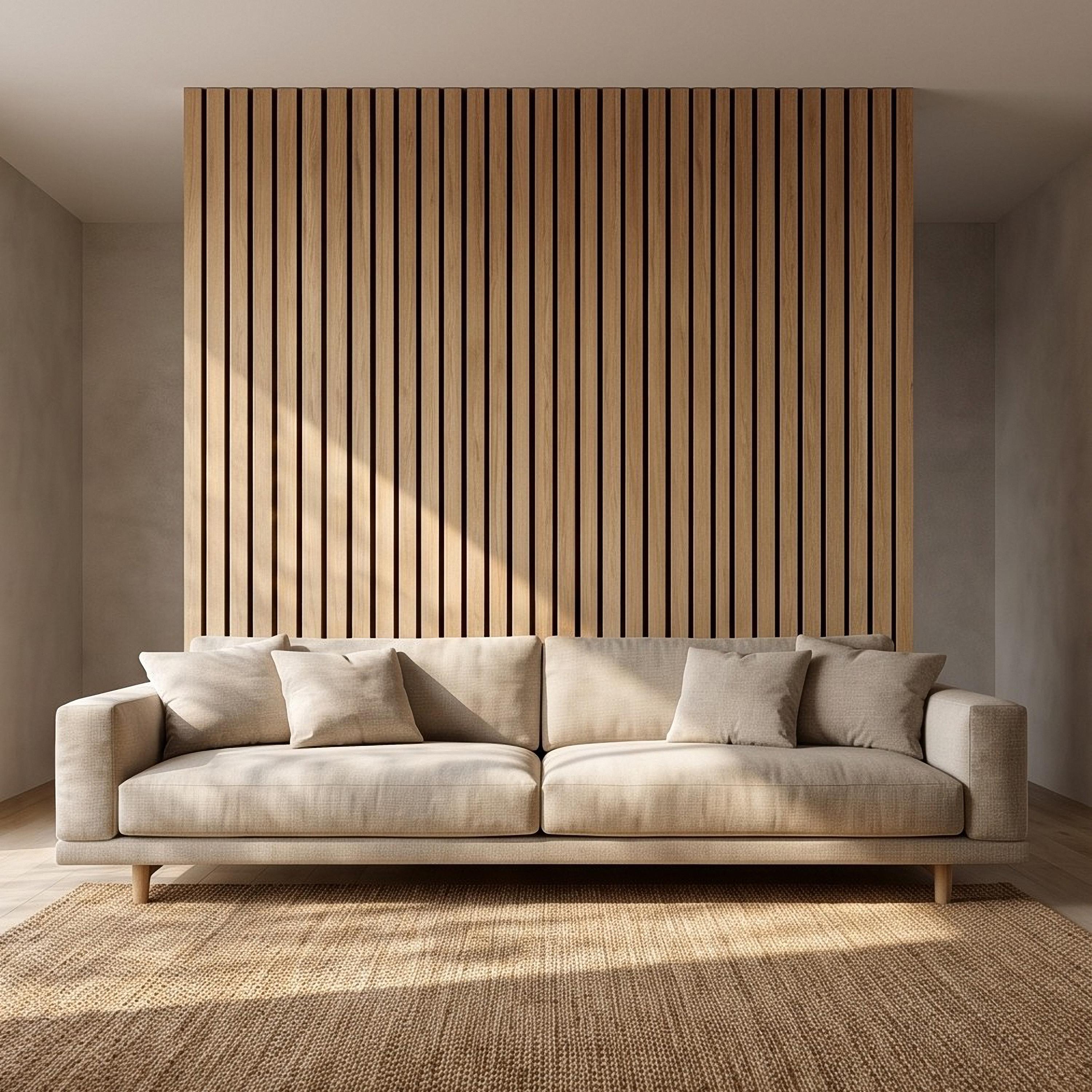 Vertical Faux Wood Slat Panel Peel and Stick Wall Mural, Natural Oak Texture, Scandinavian Wall Panel, Modern Slat Wallpaper