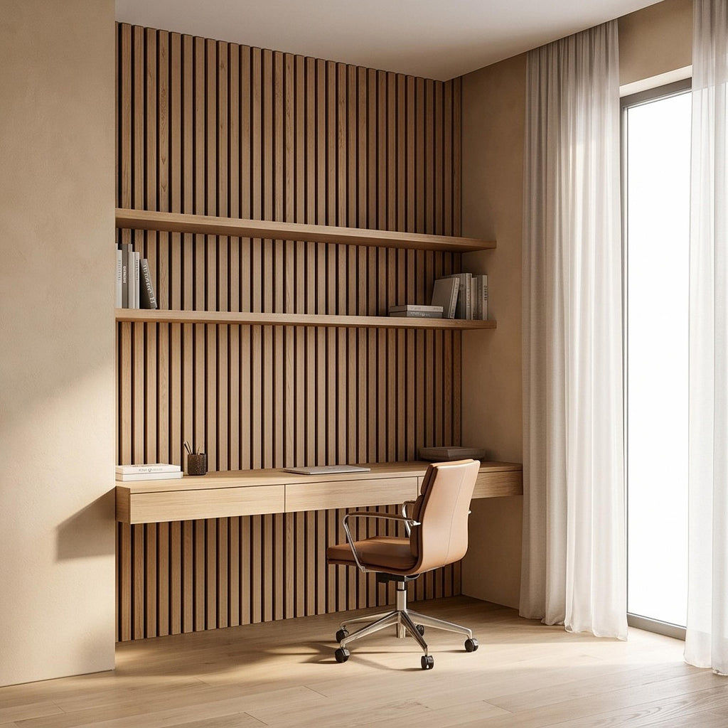 Vertical Faux Wood Slat Panel Peel and Stick Wall Mural, Natural Oak Texture, Scandinavian Wall Panel, Modern Slat Wallpaper