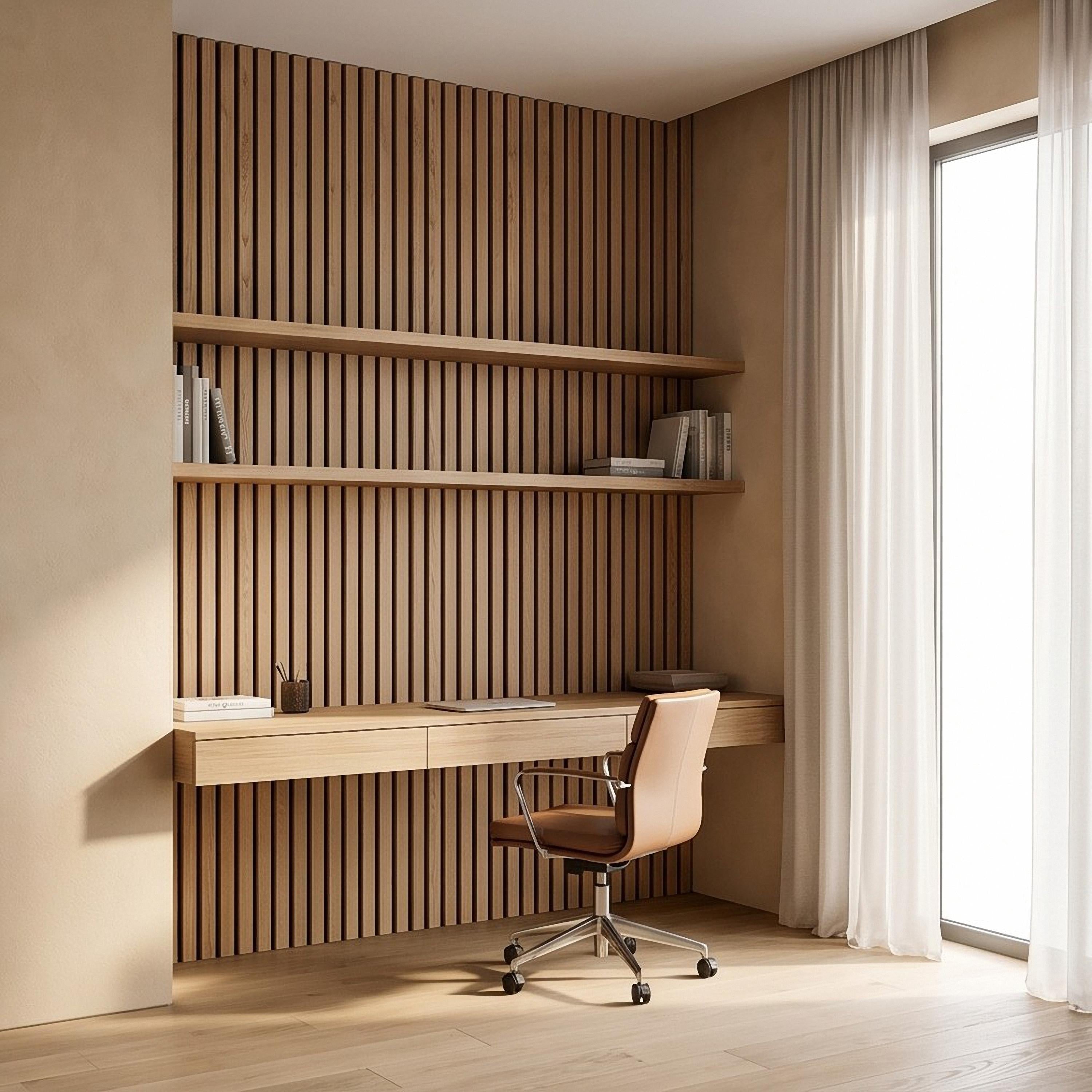 Vertical Faux Wood Slat Panel Peel and Stick Wall Mural, Natural Oak Texture, Scandinavian Wall Panel, Modern Slat Wallpaper
