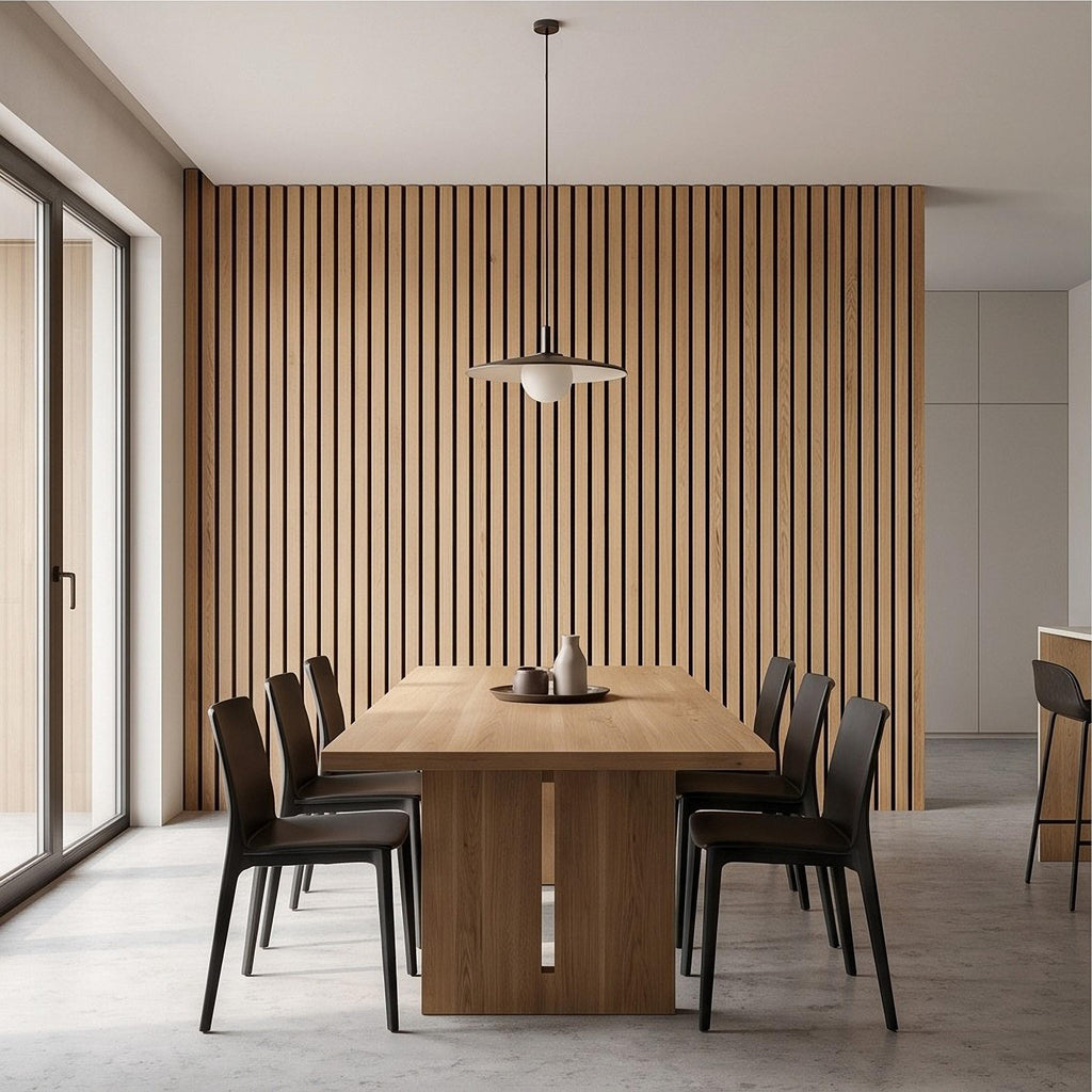 Vertical Faux Wood Slat Panel Peel and Stick Wall Mural, Natural Oak Texture, Scandinavian Wall Panel, Modern Slat Wallpaper