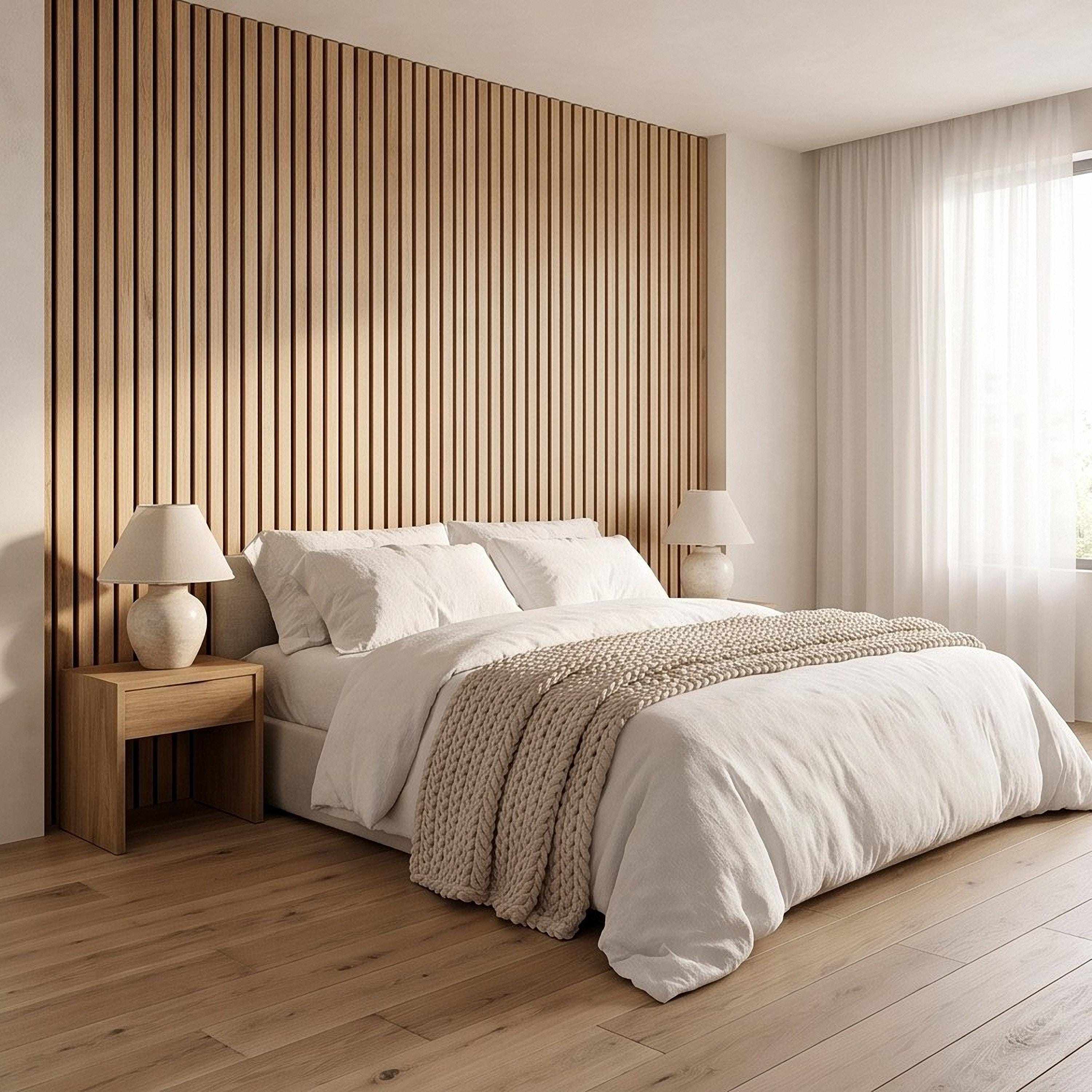Vertical Faux Wood Slat Panel Peel and Stick Wall Mural, Natural Oak Texture, Scandinavian Wall Panel, Modern Slat Wallpaper