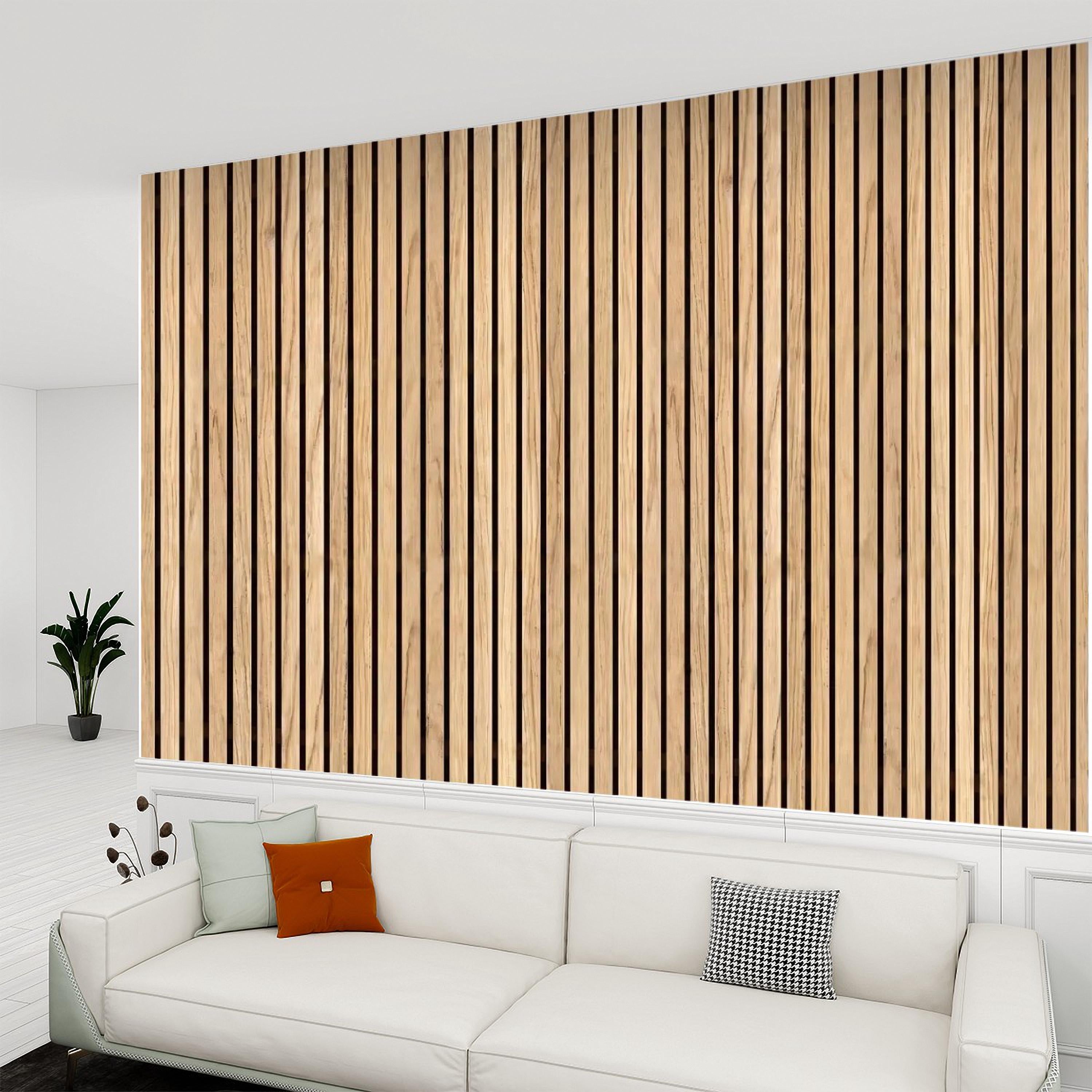 Vertical Faux Wood Slat Panel Peel and Stick Wall Mural, Natural Oak Texture, Scandinavian Wall Panel, Modern Slat Wallpaper