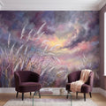 Pampas Grass Peel and Stick Wall Mural, Painterly Sunset Meadow, Dreamy Wild Reed Field, Impressionist Nature Wallpaper