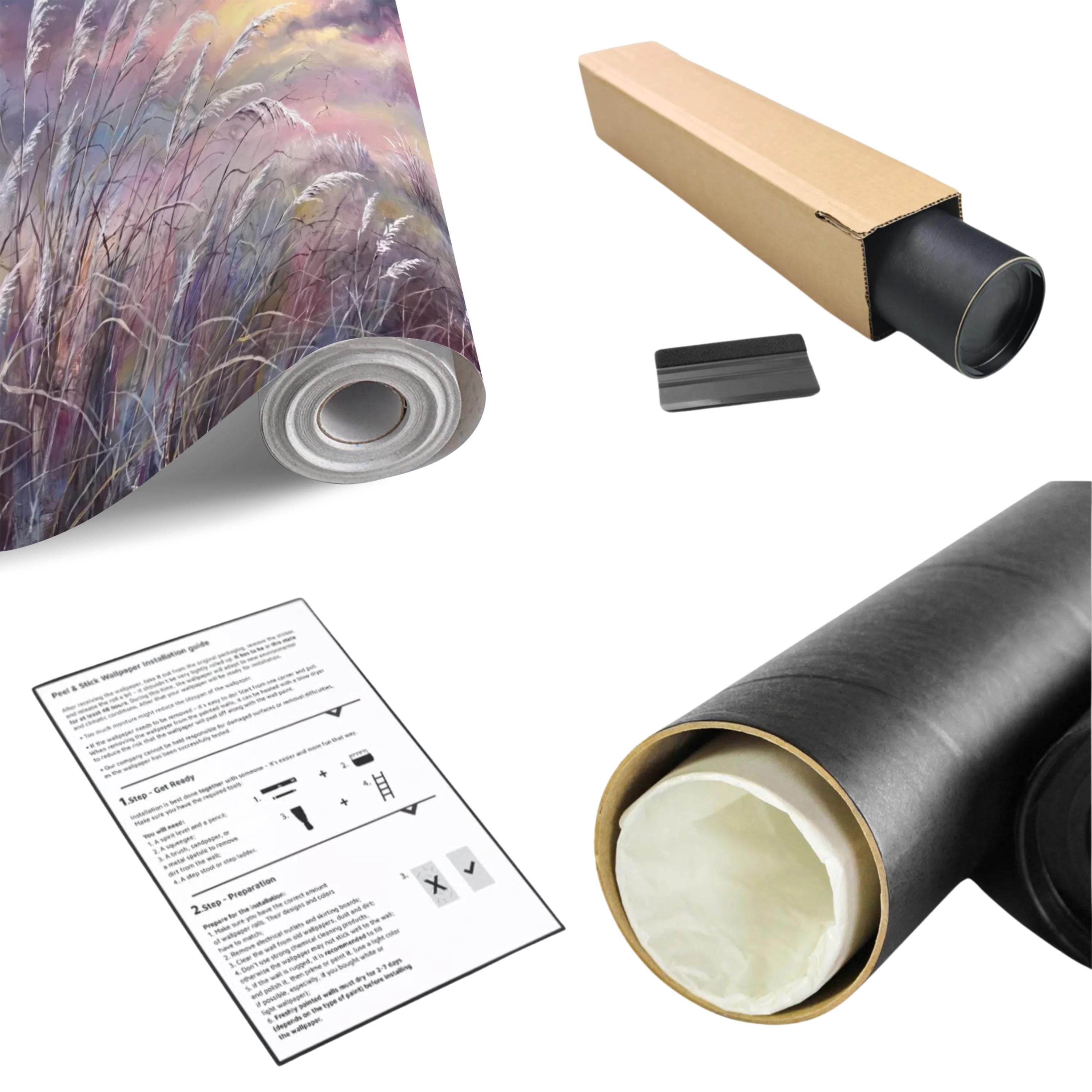 Pampas Grass Peel and Stick Wall Mural, Painterly Sunset Meadow, Dreamy Wild Reed Field, Impressionist Nature Wallpaper