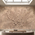 Neutral Botanical Peel and Stick Wall Mural, Botanical Relief, Textured Plaster Fern and Wildflower Wallpaper