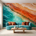 Green Onyx Peel and Stick Wall Mural, Orange Agate Stone Texture, Luxury Natural Mineral Pattern, Abstract Marble Wallpaper