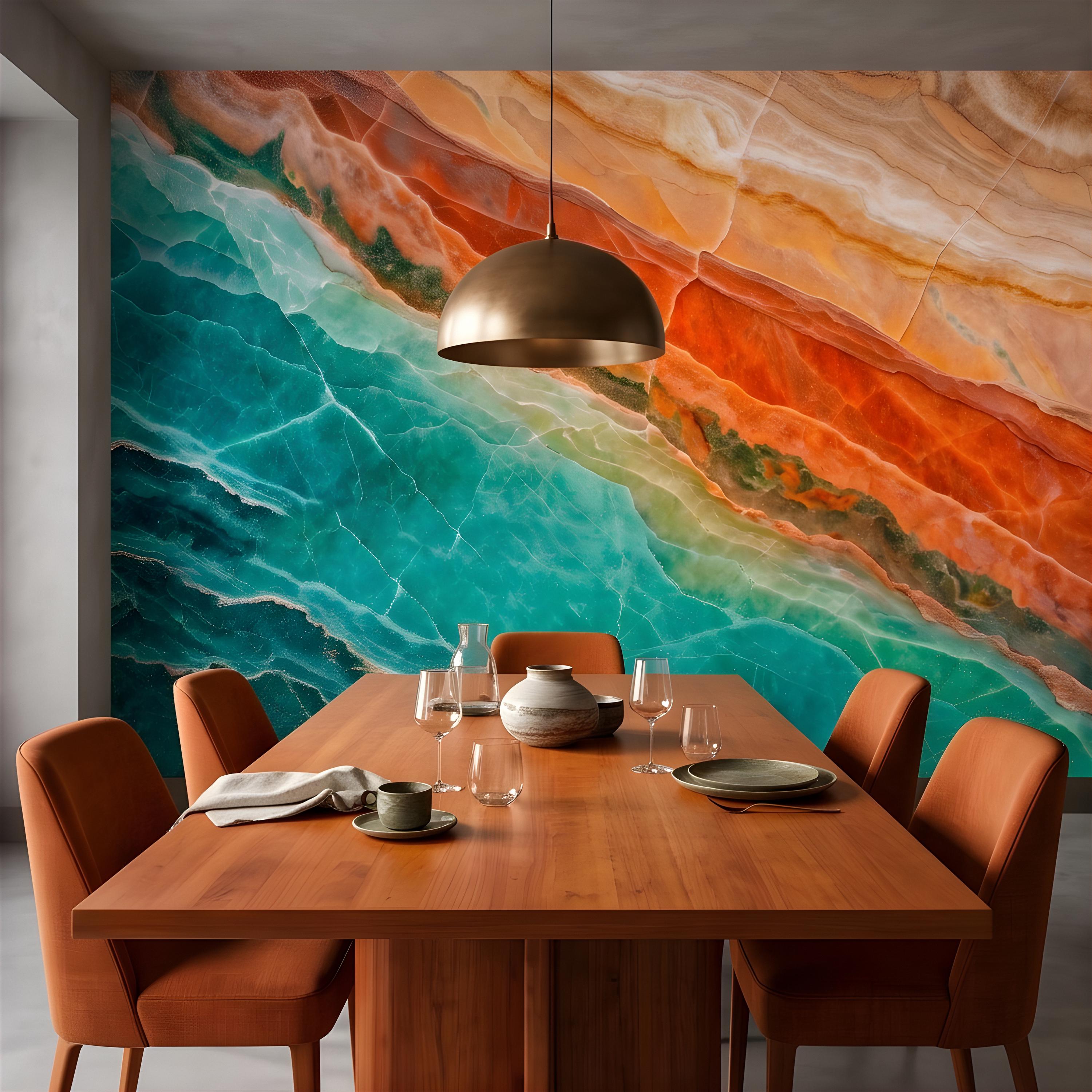 Green Onyx Peel and Stick Wall Mural, Orange Agate Stone Texture, Luxury Natural Mineral Pattern, Abstract Marble Wallpaper