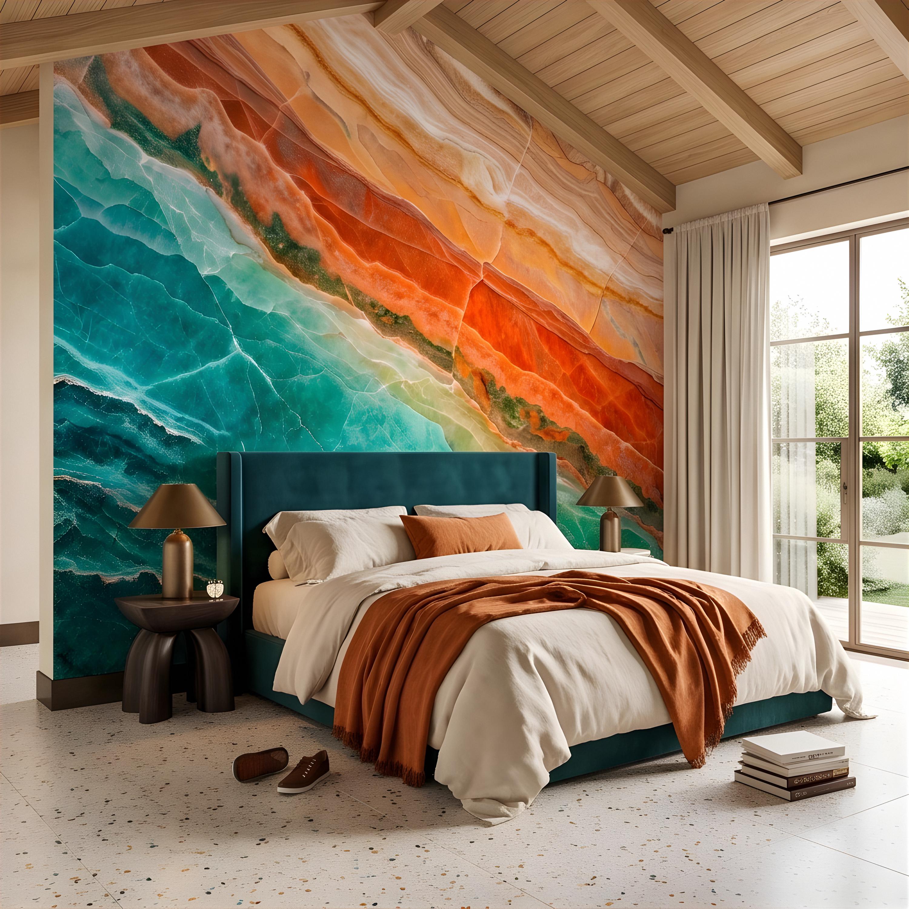 Green Onyx Peel and Stick Wall Mural, Orange Agate Stone Texture, Luxury Natural Mineral Pattern, Abstract Marble Wallpaper