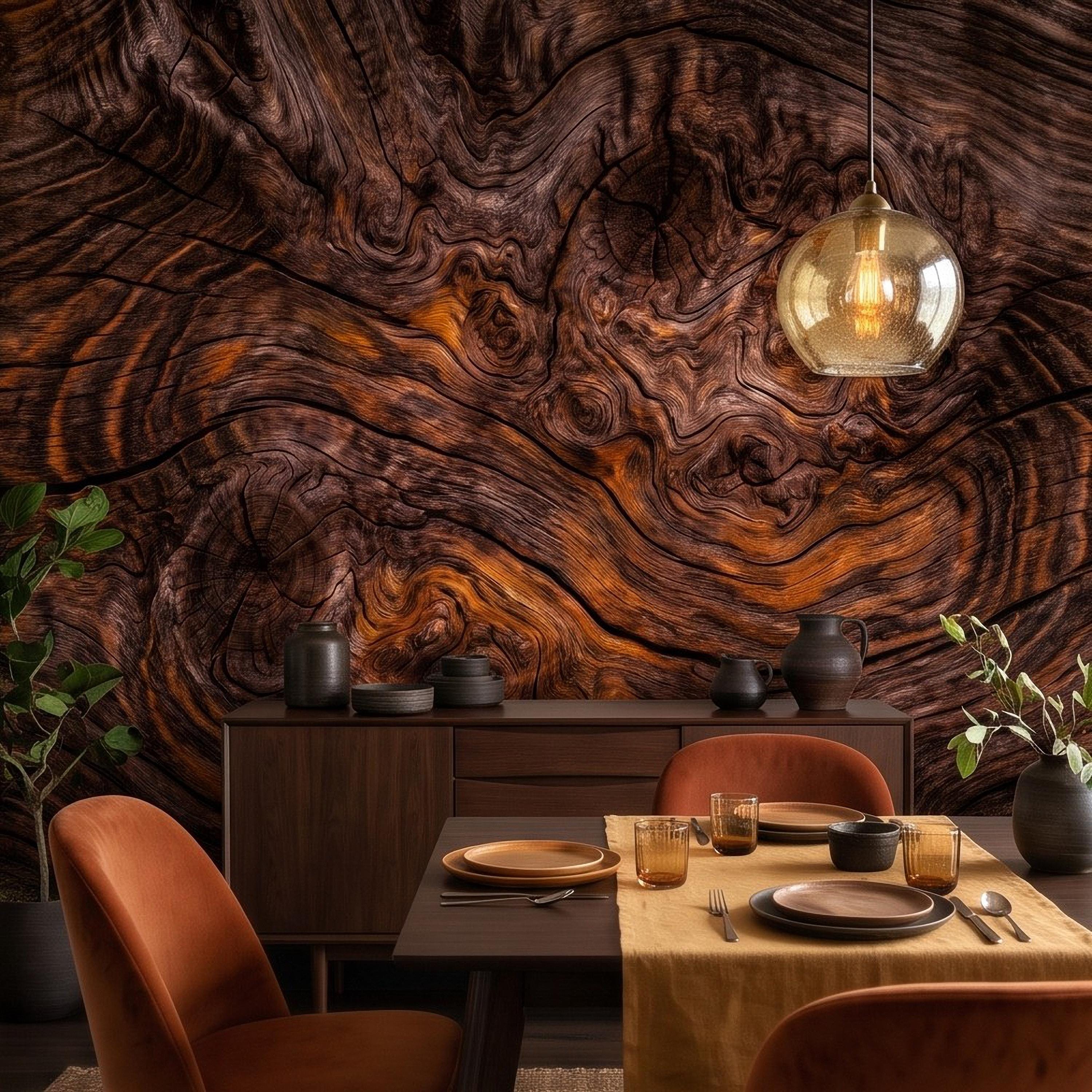 Rustic Burl Wood Peel and Stick Wall Mural, Natural Reclaimed Wood Grain Texture Organic Timber Pattern Wallpaper