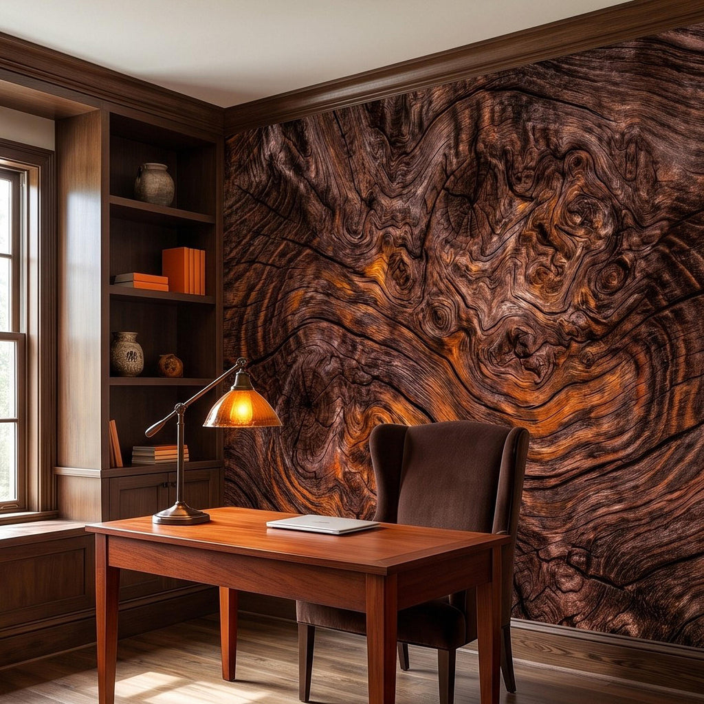 Rustic Burl Wood Peel and Stick Wall Mural, Natural Reclaimed Wood Grain Texture Organic Timber Pattern Wallpaper