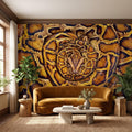 Ball Python Peel and Stick Wall Mural, Coiled Snake Portrait Exotic Reptile Skin Texture Wildlife Wallpaper