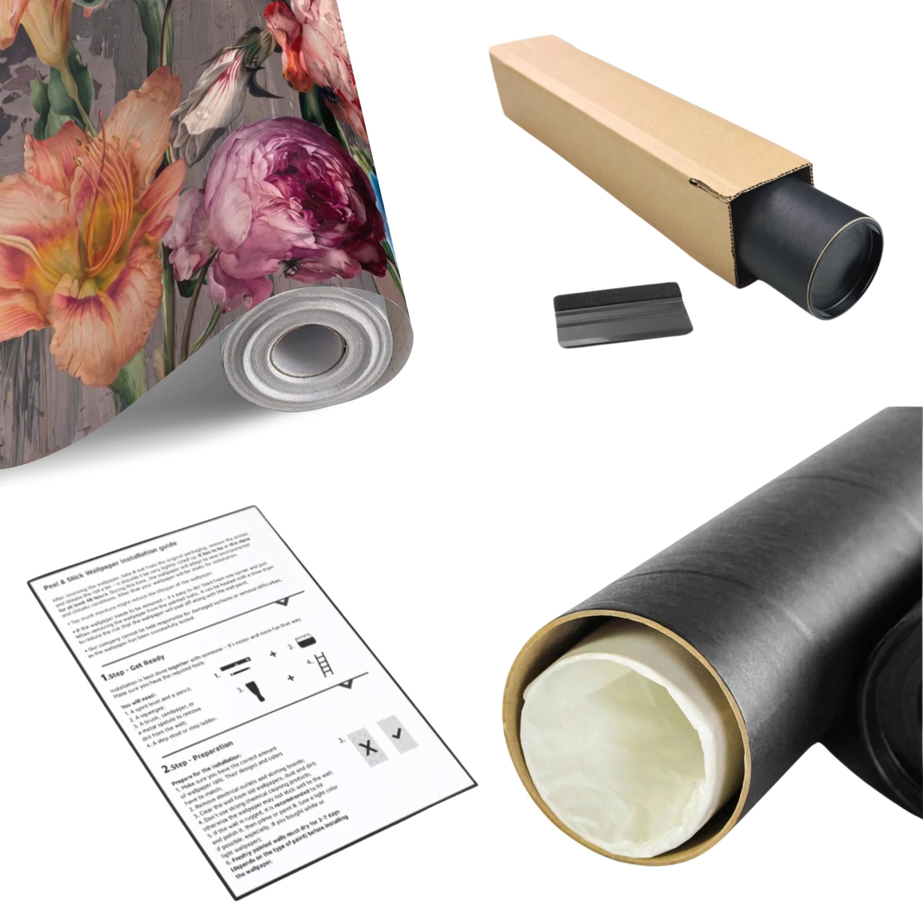 Eclectic Floral Peel and Stick Wall Mural, Daylily Peony Tulip Bouquet, Moody Botanical Arrangement Painterly Wallpaper