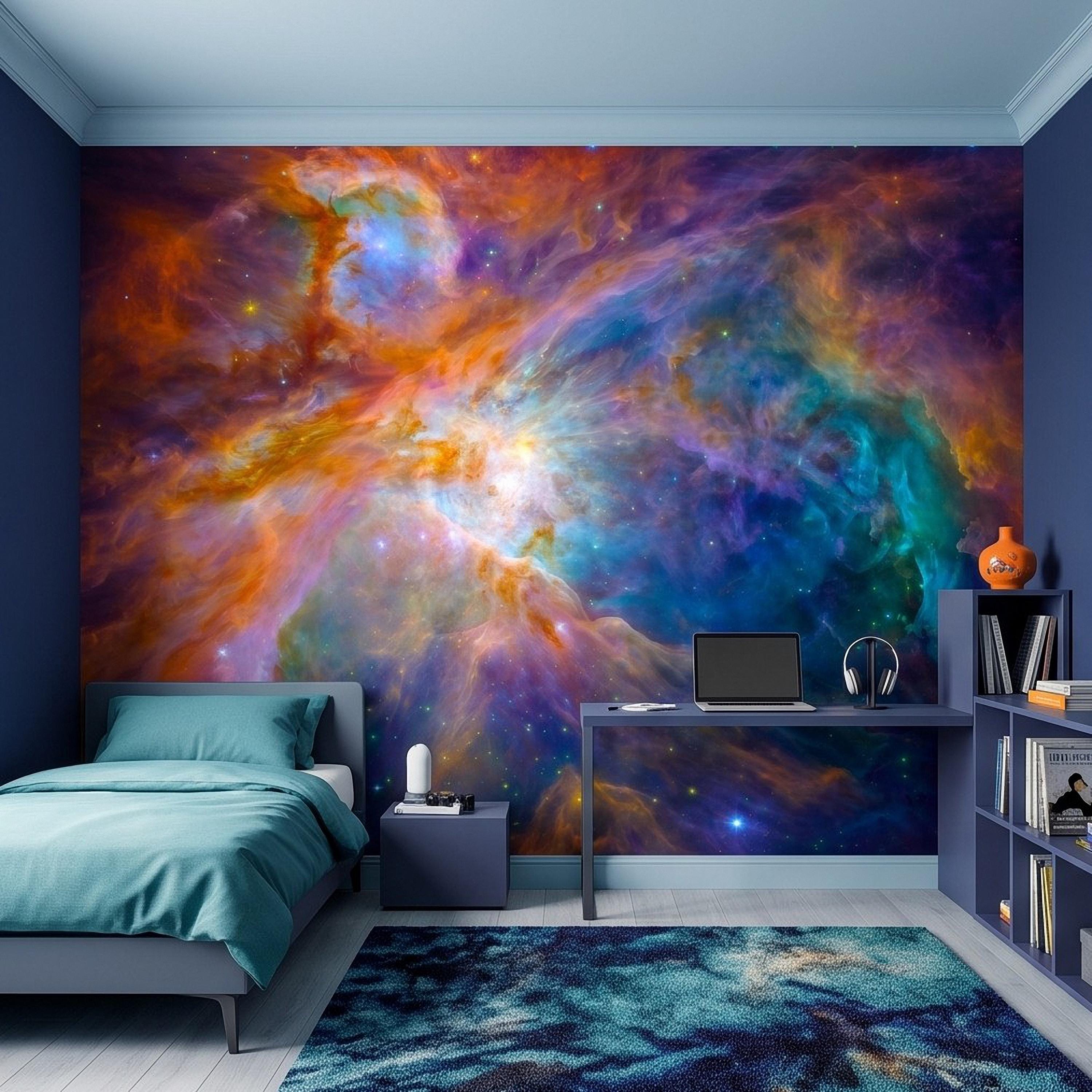 Cosmic Nebula Peel and Stick Wall Mural, Deep Space Galaxy Cloud Colorful Stellar Universe Celestial Night Sky Wallpaper