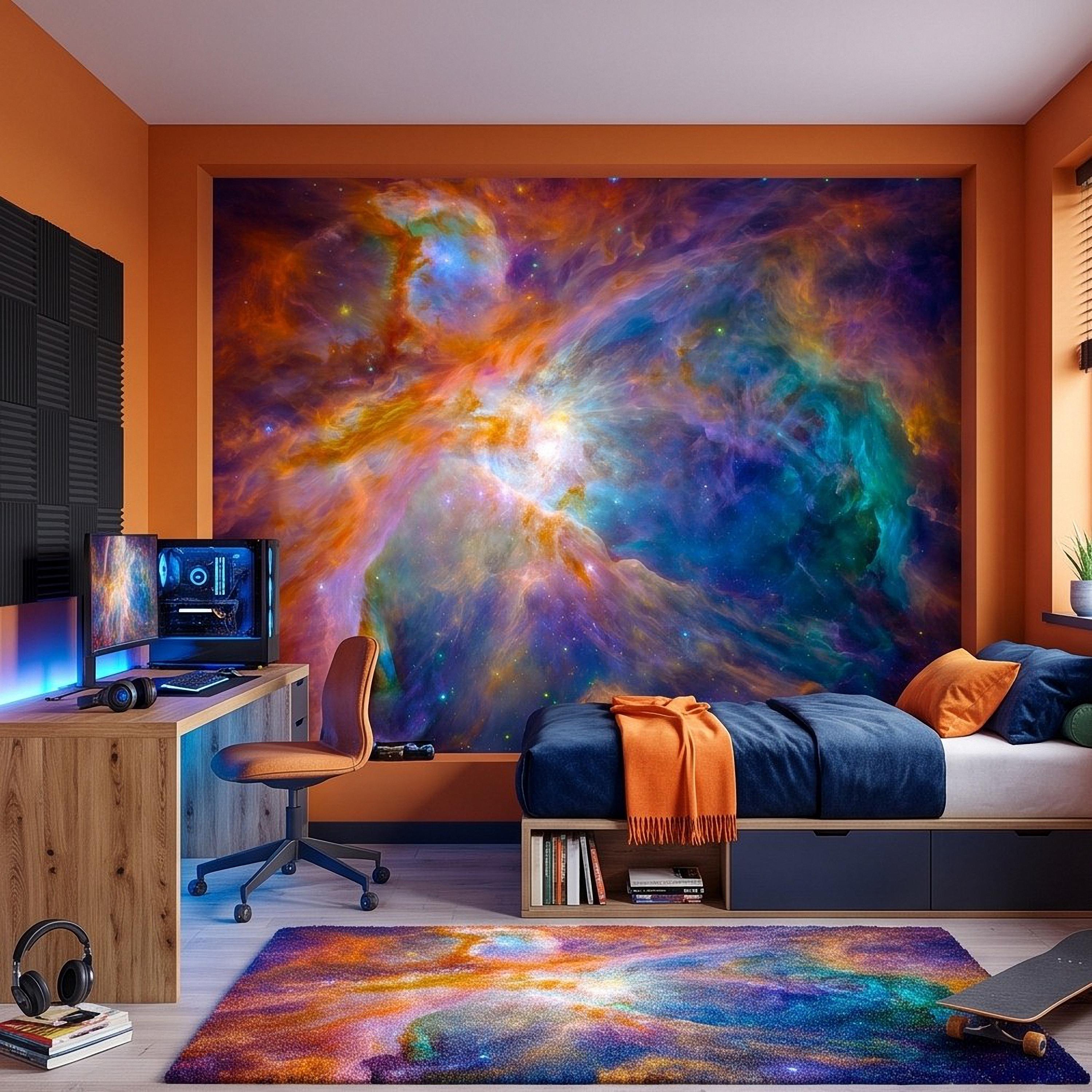 Cosmic Nebula Peel and Stick Wall Mural, Deep Space Galaxy Cloud Colorful Stellar Universe Celestial Night Sky Wallpaper