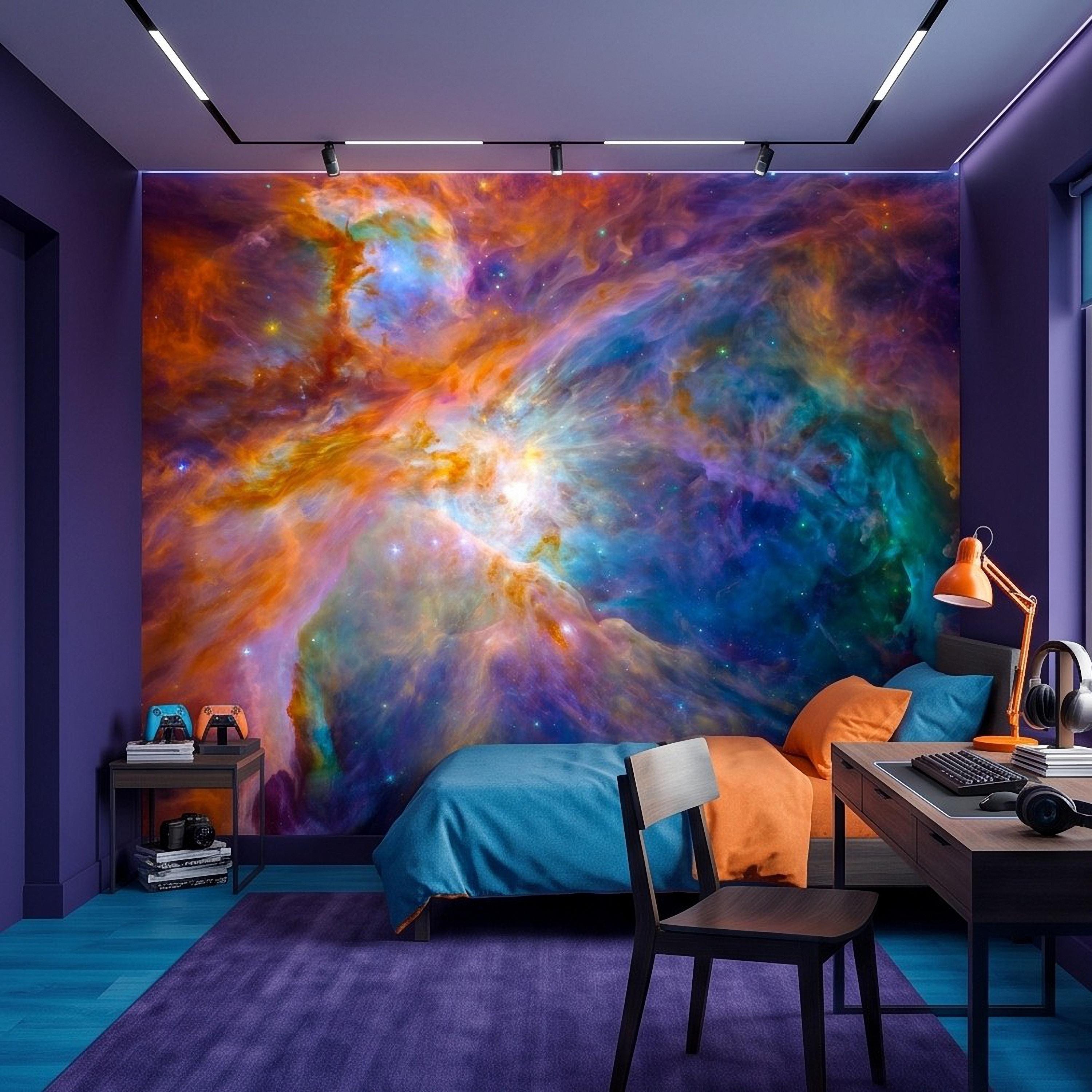 Cosmic Nebula Peel and Stick Wall Mural, Deep Space Galaxy Cloud Colorful Stellar Universe Celestial Night Sky Wallpaper