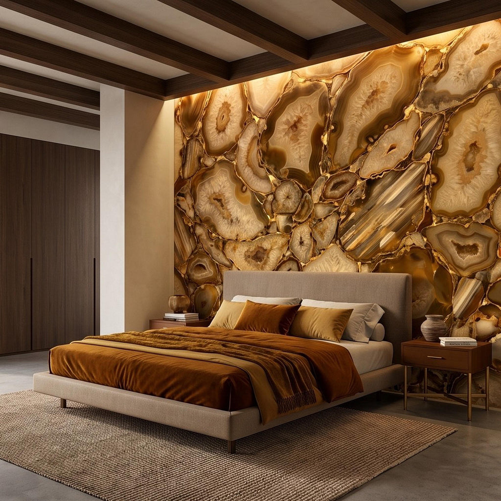 Agate Geode Peel and Stick Wall Mural, Natural Stone Slice Mosaic Crystalline Mineral Formation Wallpaper