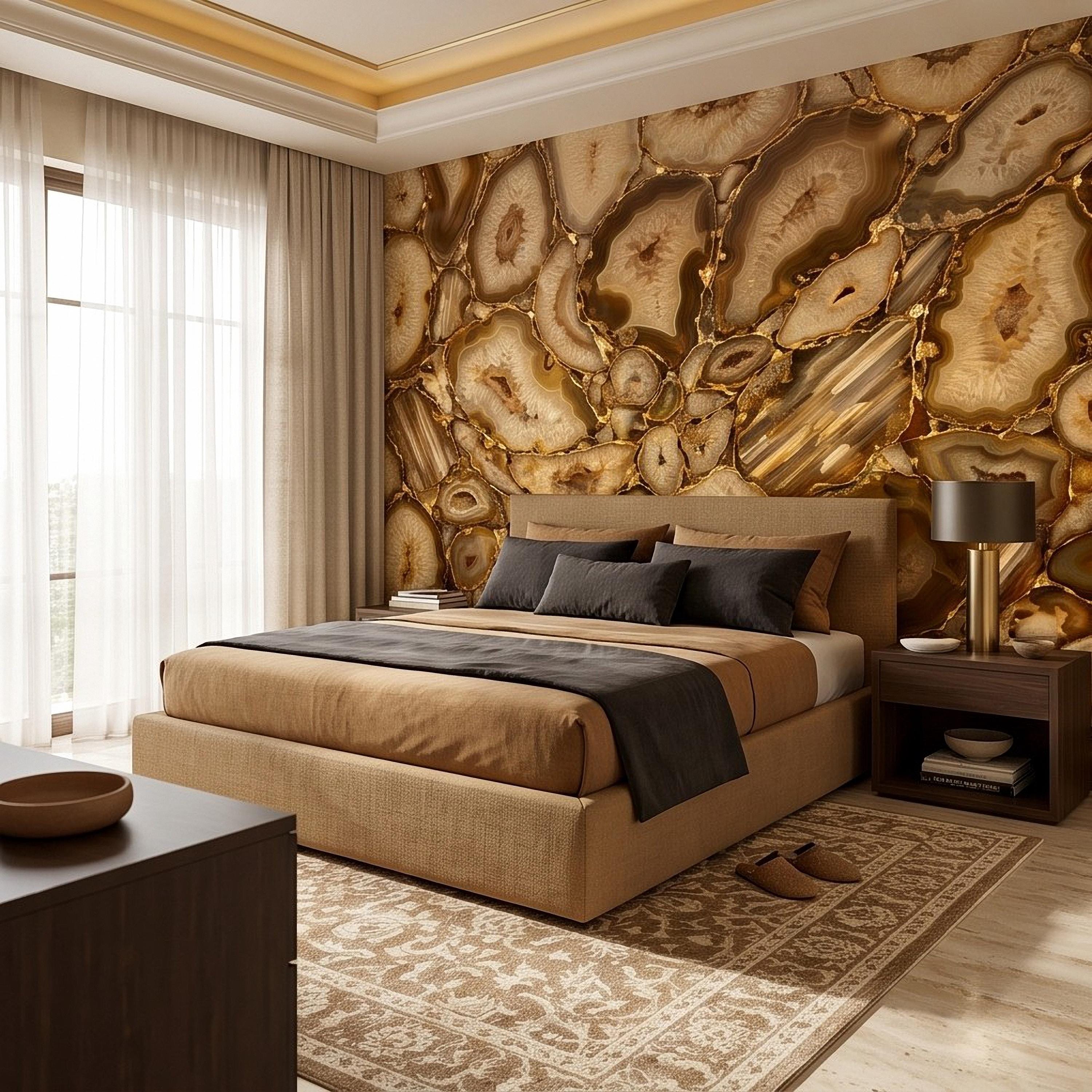 Agate Geode Peel and Stick Wall Mural, Natural Stone Slice Mosaic Crystalline Mineral Formation Wallpaper