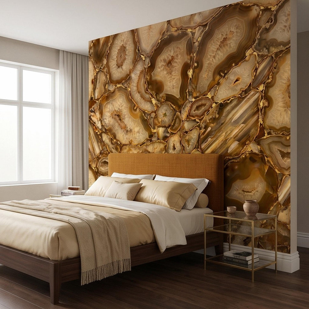 Agate Geode Peel and Stick Wall Mural, Natural Stone Slice Mosaic Crystalline Mineral Formation Wallpaper