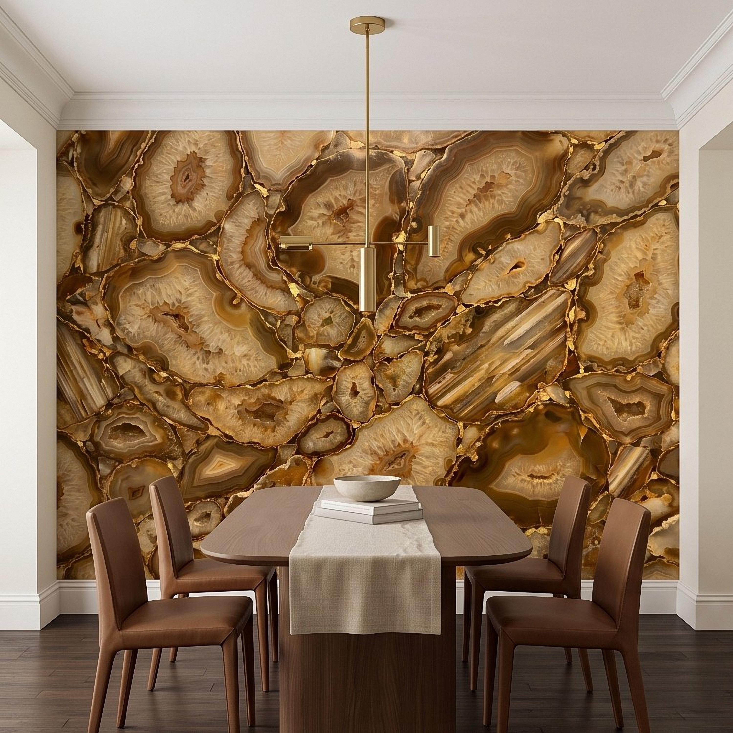 Agate Geode Peel and Stick Wall Mural, Natural Stone Slice Mosaic Crystalline Mineral Formation Wallpaper