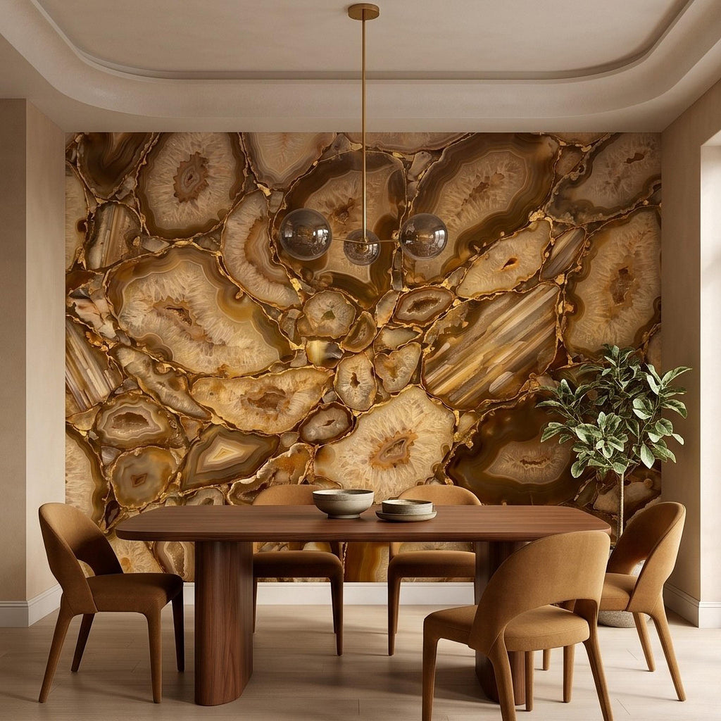 Agate Geode Peel and Stick Wall Mural, Natural Stone Slice Mosaic Crystalline Mineral Formation Wallpaper