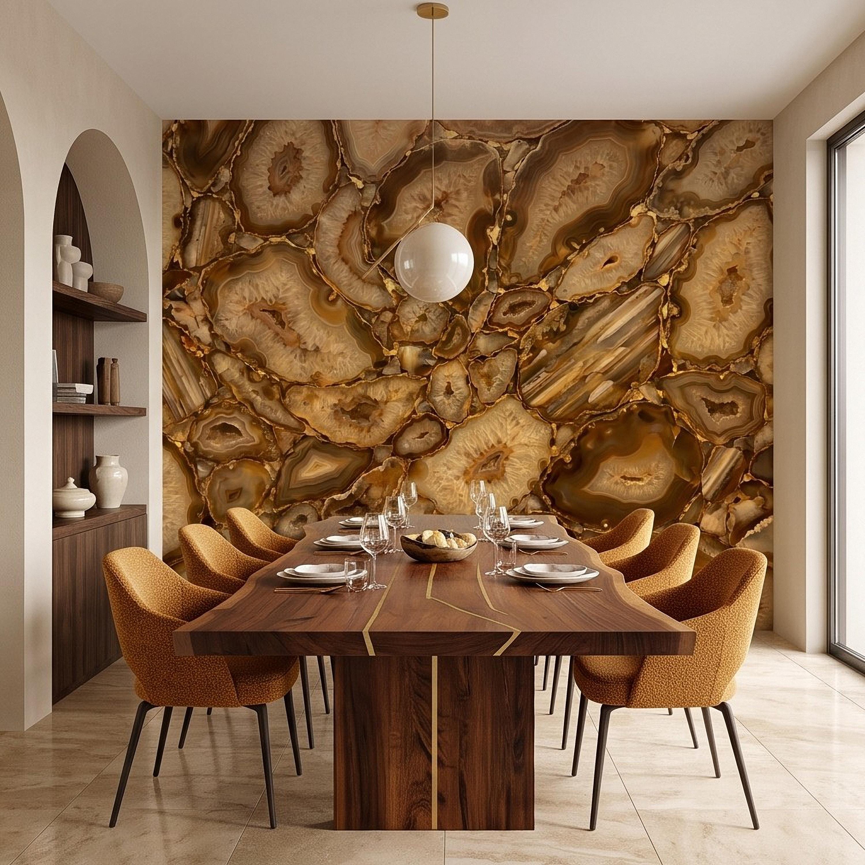 Agate Geode Peel and Stick Wall Mural, Natural Stone Slice Mosaic Crystalline Mineral Formation Wallpaper