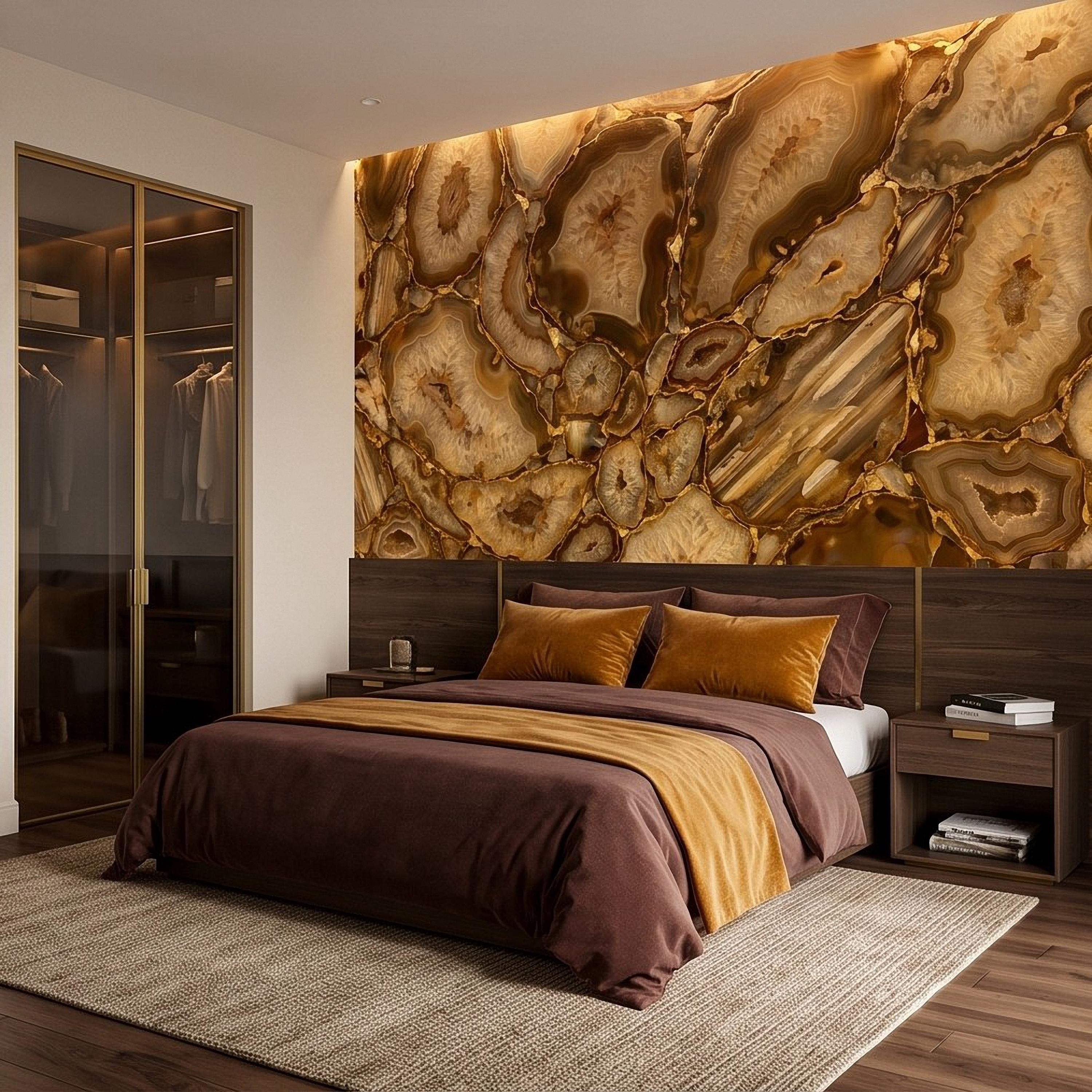 Agate Geode Peel and Stick Wall Mural, Natural Stone Slice Mosaic Crystalline Mineral Formation Wallpaper