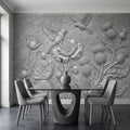 Wildflower Meadow Peel and Stick Wall Mural, Embossed Botanical Relief Poppies Thistles and Songbirds Sculpted Nature Wallpaper