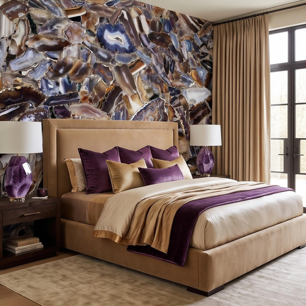 Agate Stone Peel and Stick Wall Mural, Natural Gemstone Slice Texture Luxury Crystal Geode Grey Brown Gold Mineral Wallpaper