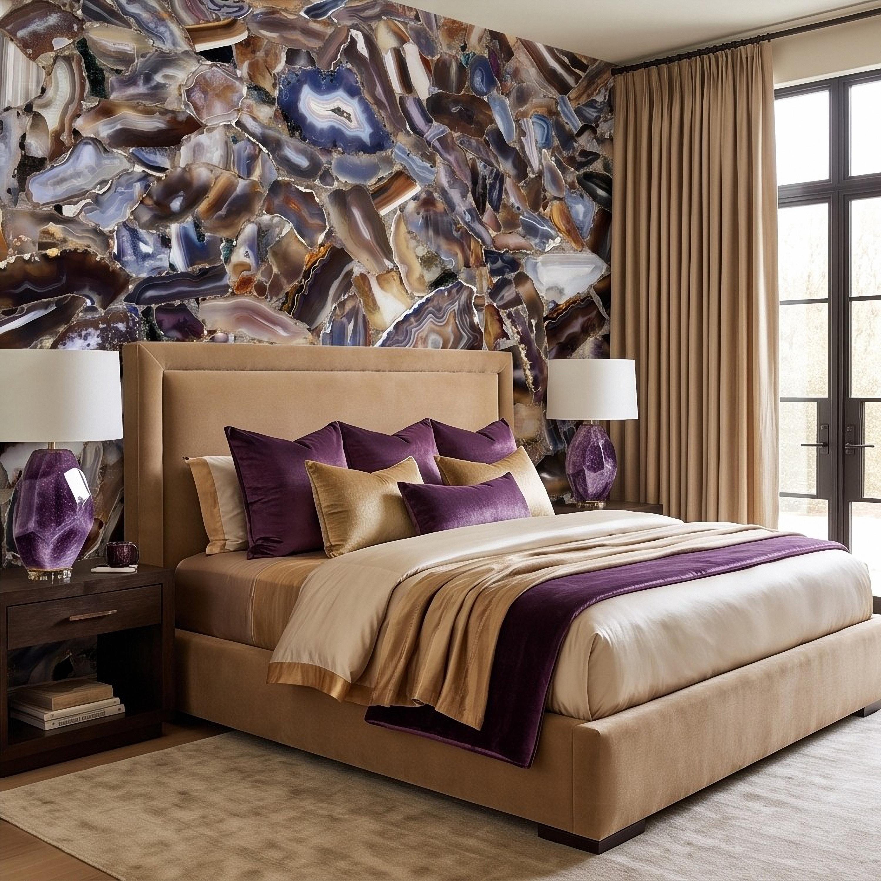 Agate Stone Peel and Stick Wall Mural, Natural Gemstone Slice Texture Luxury Crystal Geode Grey Brown Gold Mineral Wallpaper