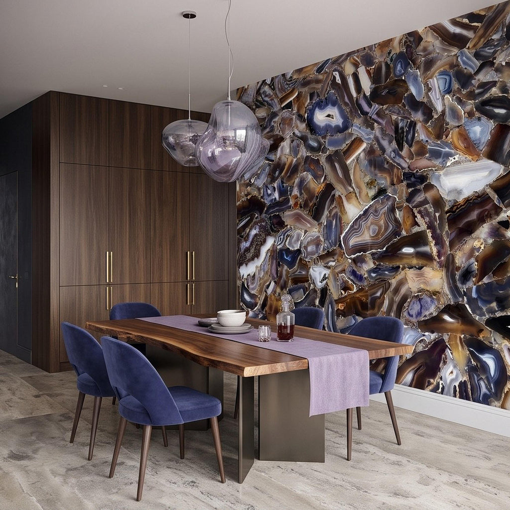 Agate Stone Peel and Stick Wall Mural, Natural Gemstone Slice Texture Luxury Crystal Geode Grey Brown Gold Mineral Wallpaper