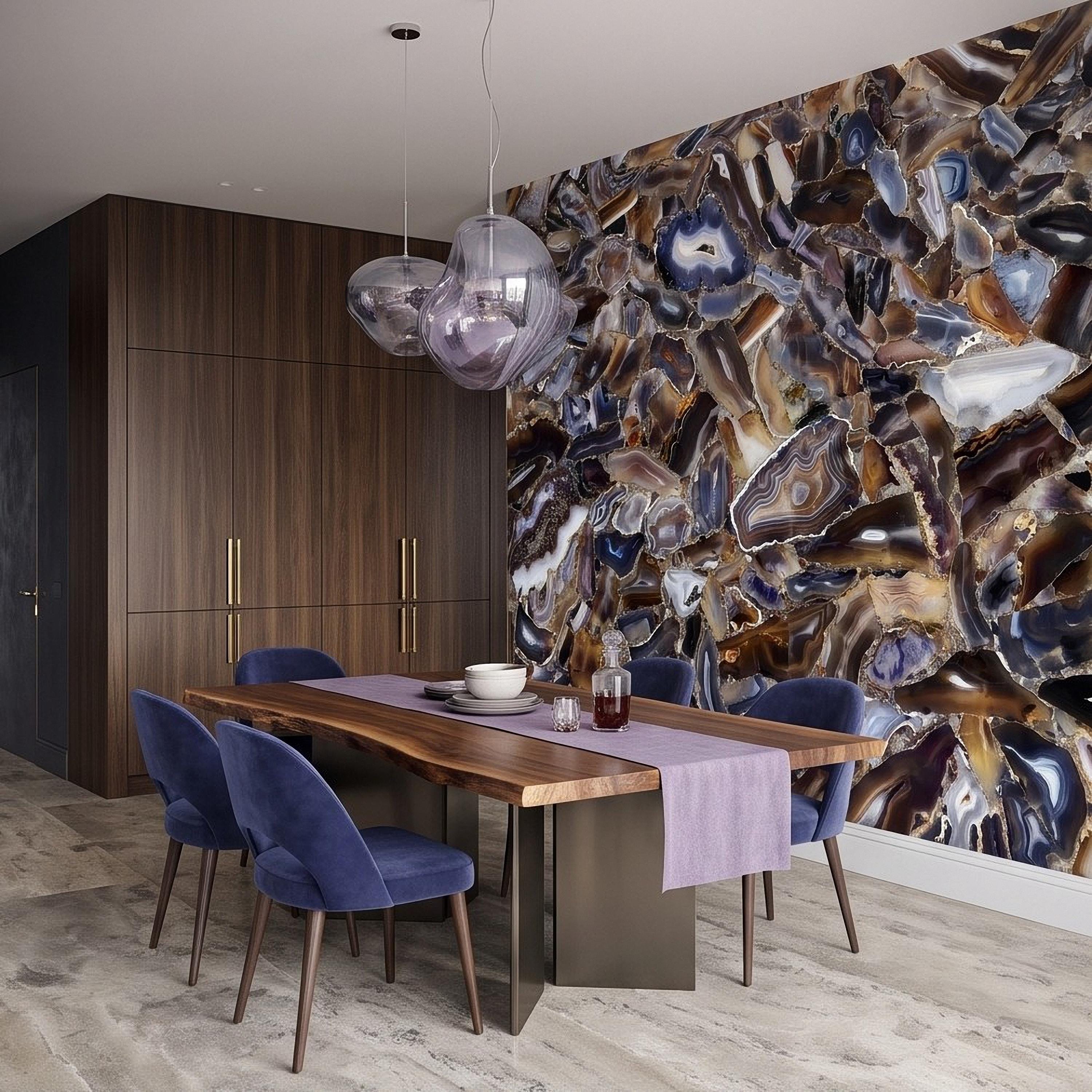 Agate Stone Peel and Stick Wall Mural, Natural Gemstone Slice Texture Luxury Crystal Geode Grey Brown Gold Mineral Wallpaper