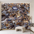 Agate Stone Peel and Stick Wall Mural, Natural Gemstone Slice Texture Luxury Crystal Geode Grey Brown Gold Mineral Wallpaper