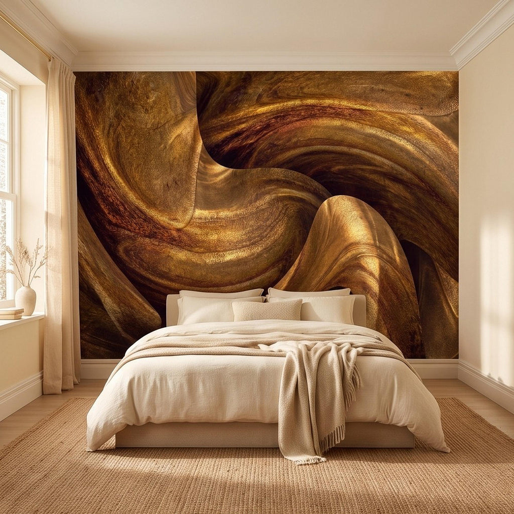 Abstract Wood Grain Peel and Stick Wall Mural, Sculptural Organic Curves, Flowing Timber Texture Contemporary Wallpaper