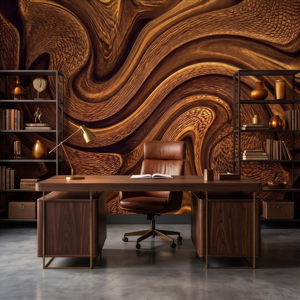 Abstract Wood Texture Peel and Stick Wall Mural, Flowing Sculptural Grain, Organic Timber Waves Contemporary Wallpaper
