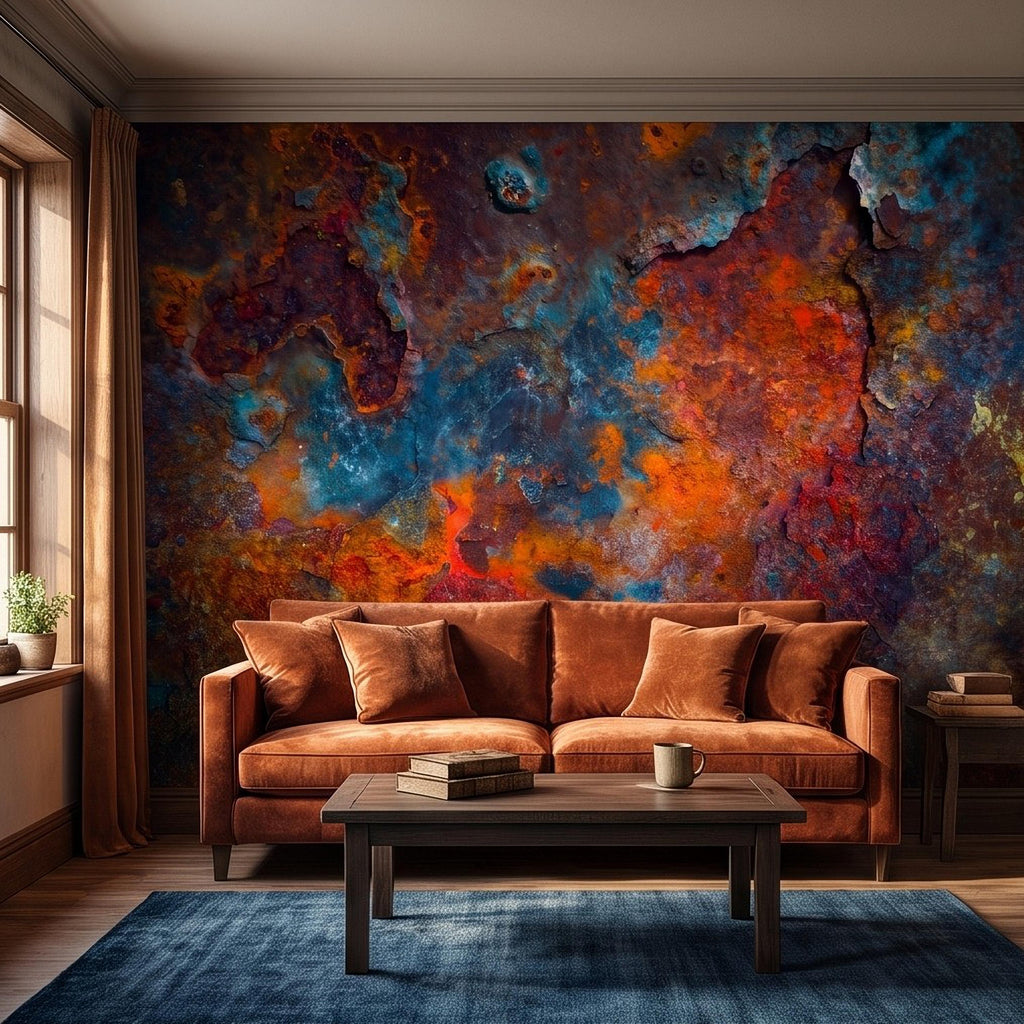 Abstract Rust Texture Peel and Stick Wall Mural, Weathered Oxidized Metal Surface, Industrial Patina Finish Contemporary Wallpaper