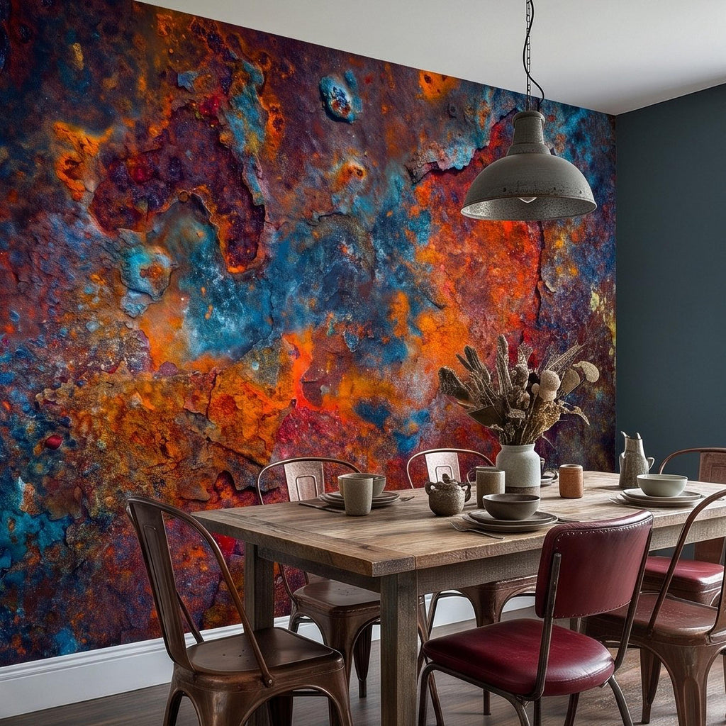 Abstract Rust Texture Peel and Stick Wall Mural, Weathered Oxidized Metal Surface, Industrial Patina Finish Contemporary Wallpaper