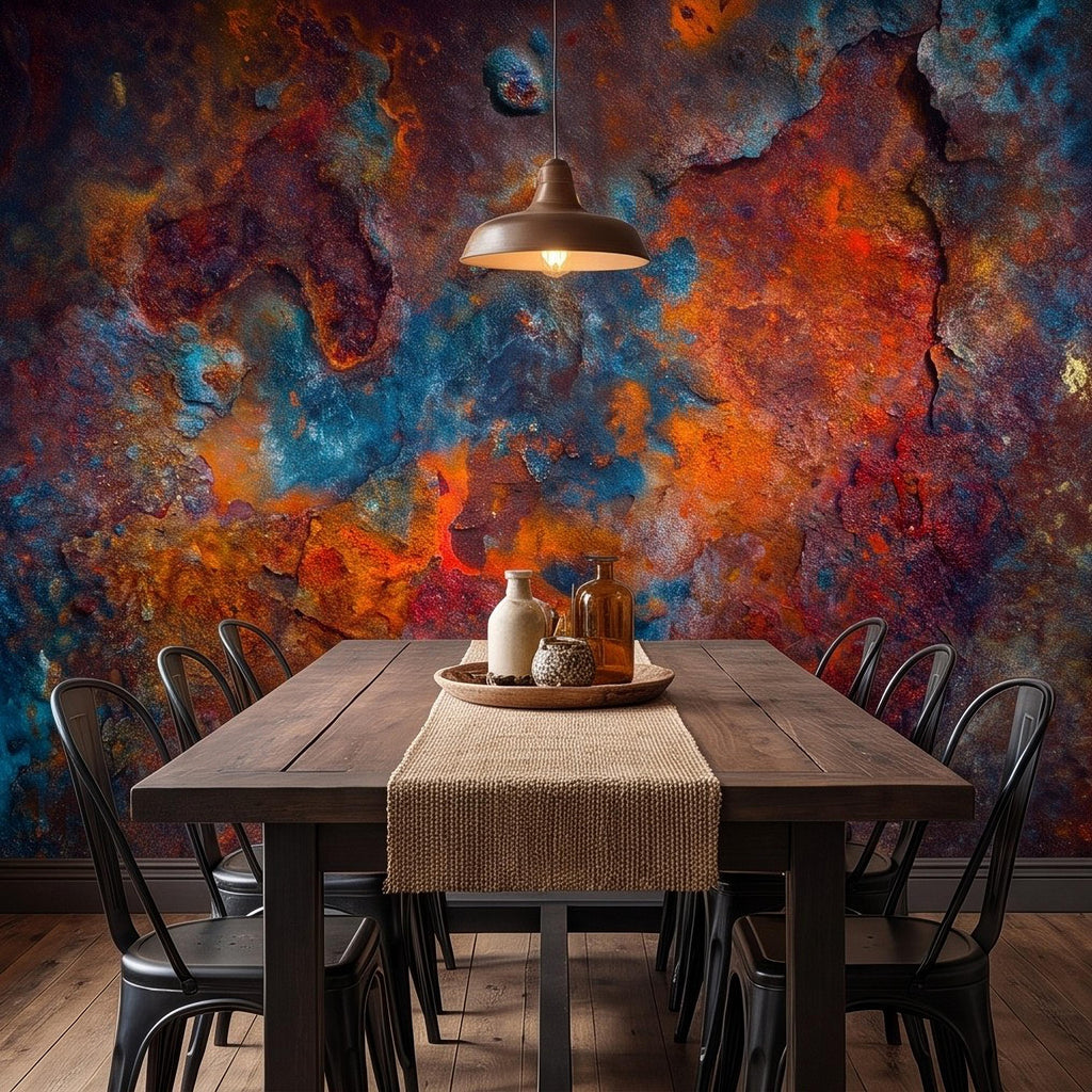 Abstract Rust Texture Peel and Stick Wall Mural, Weathered Oxidized Metal Surface, Industrial Patina Finish Contemporary Wallpaper