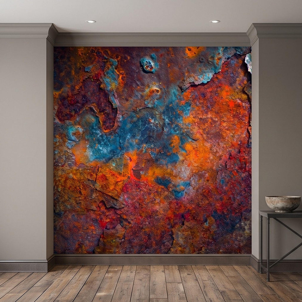 Abstract Rust Texture Peel and Stick Wall Mural, Weathered Oxidized Metal Surface, Industrial Patina Finish Contemporary Wallpaper